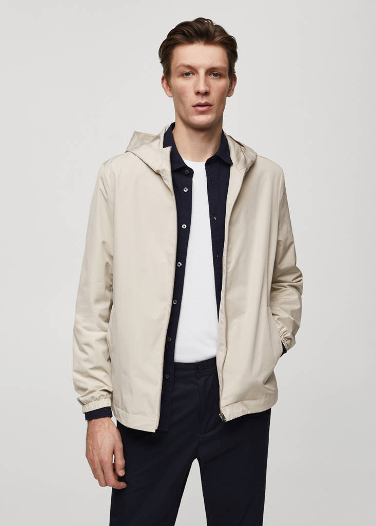 Hooded zip-up jacket — Ecru
