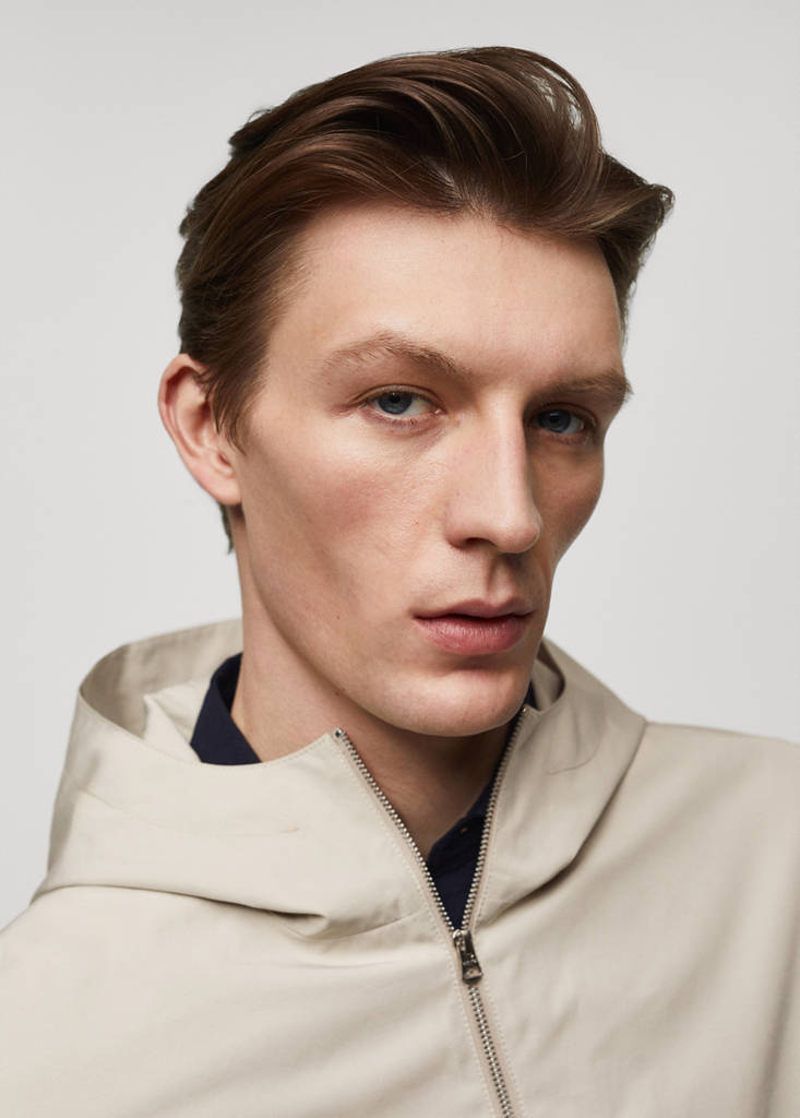 Hooded zip-up jacket — Ecru