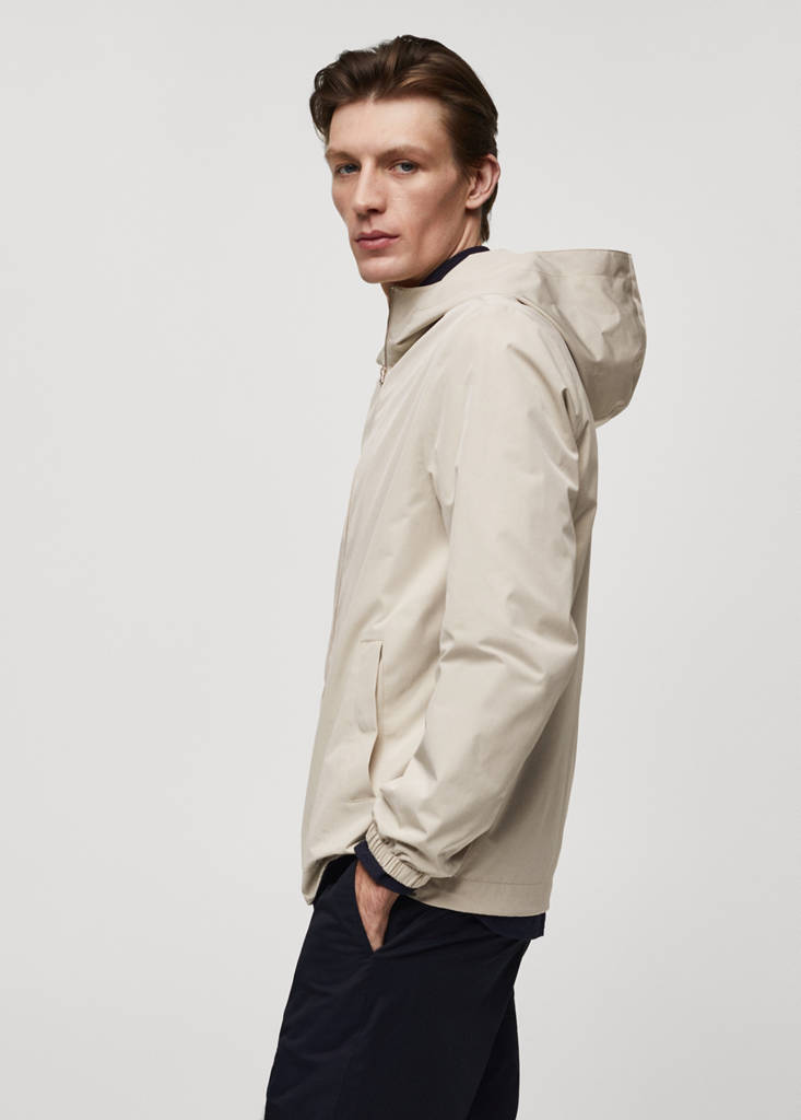 Hooded zip-up jacket — Ecru