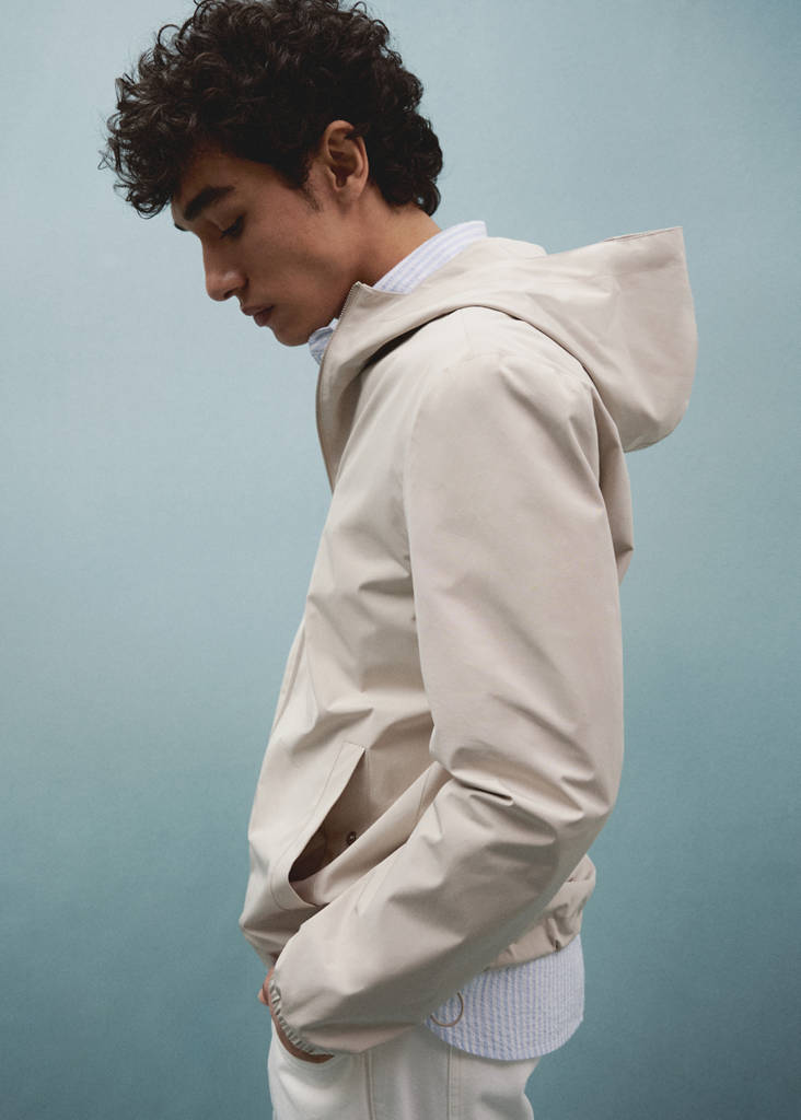 Hooded zip-up jacket — Ecru