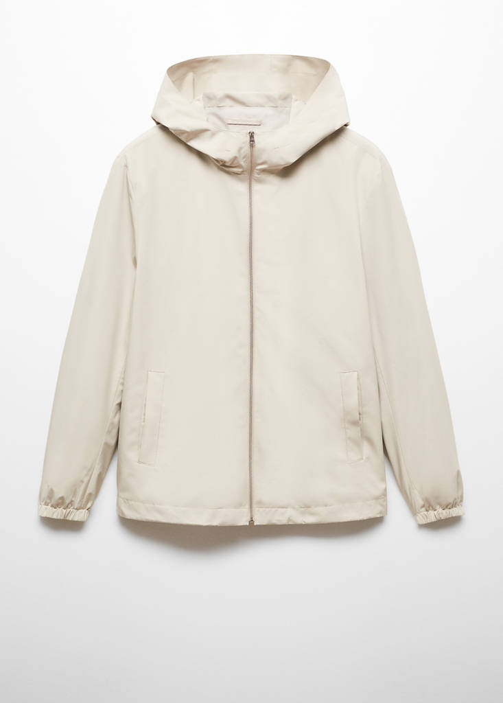 Hooded zip-up jacket — Ecru