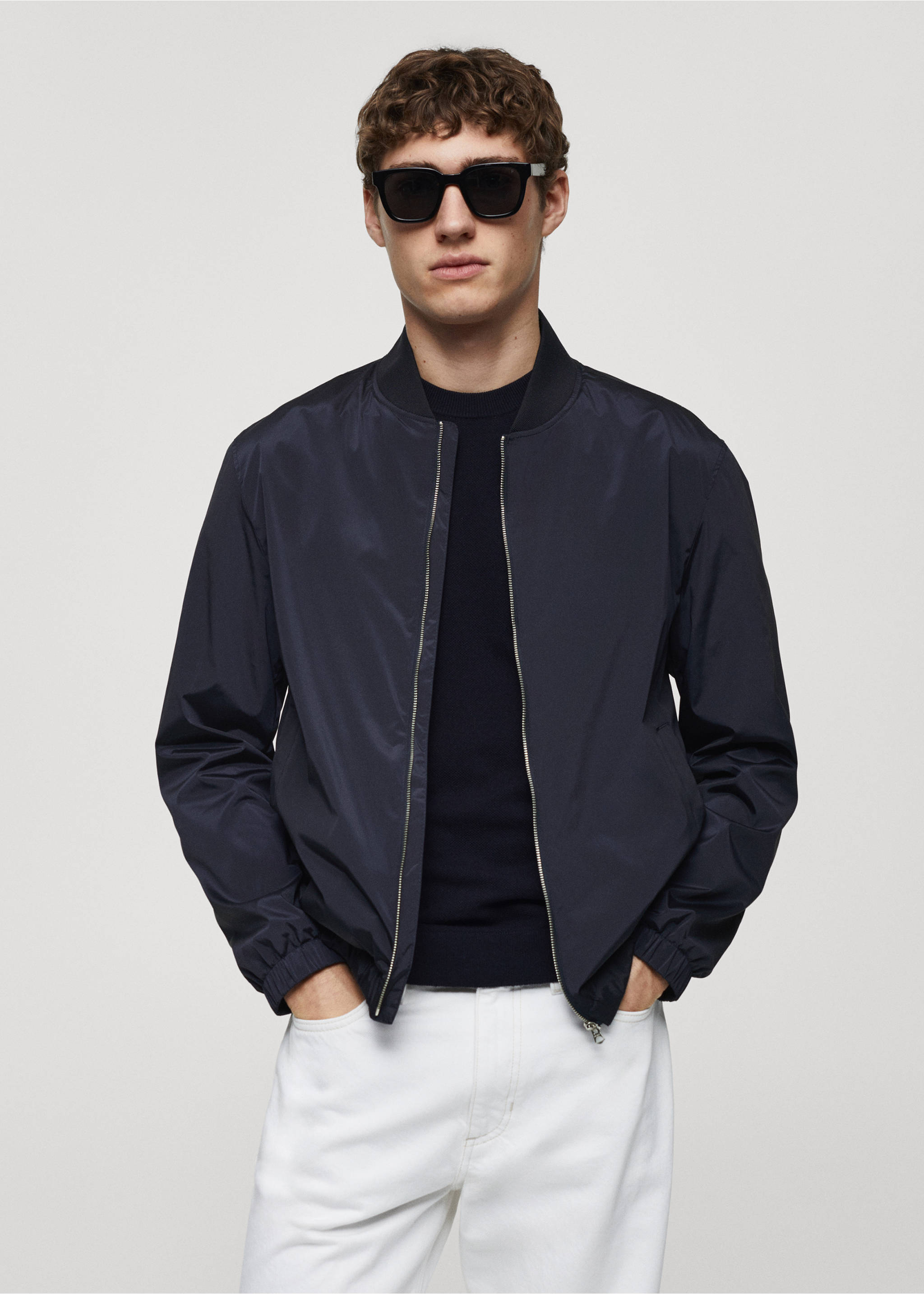 Water-repellent bomber jacket - Medium plane, Dark Navy. Ref: 67036729-00.