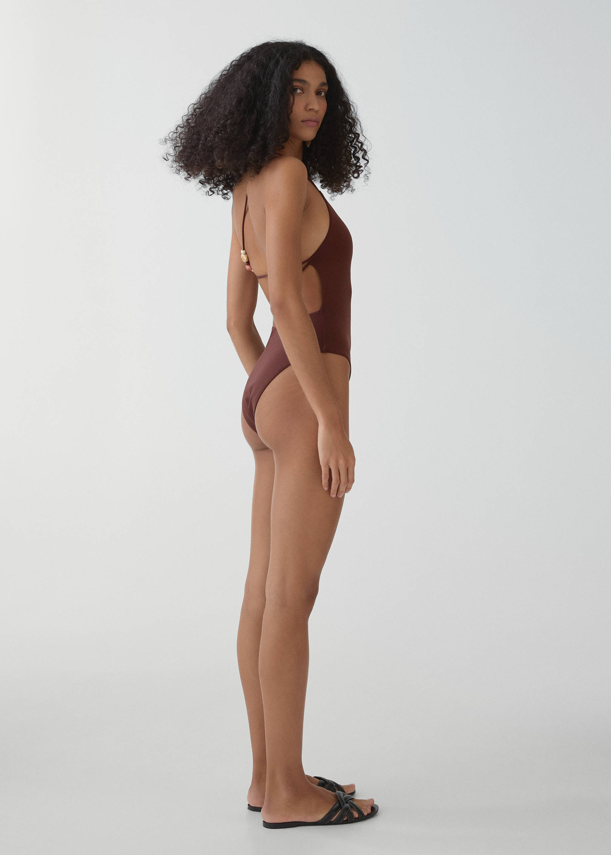 Asymmetrical swimming costume with beads - Reverse of the article