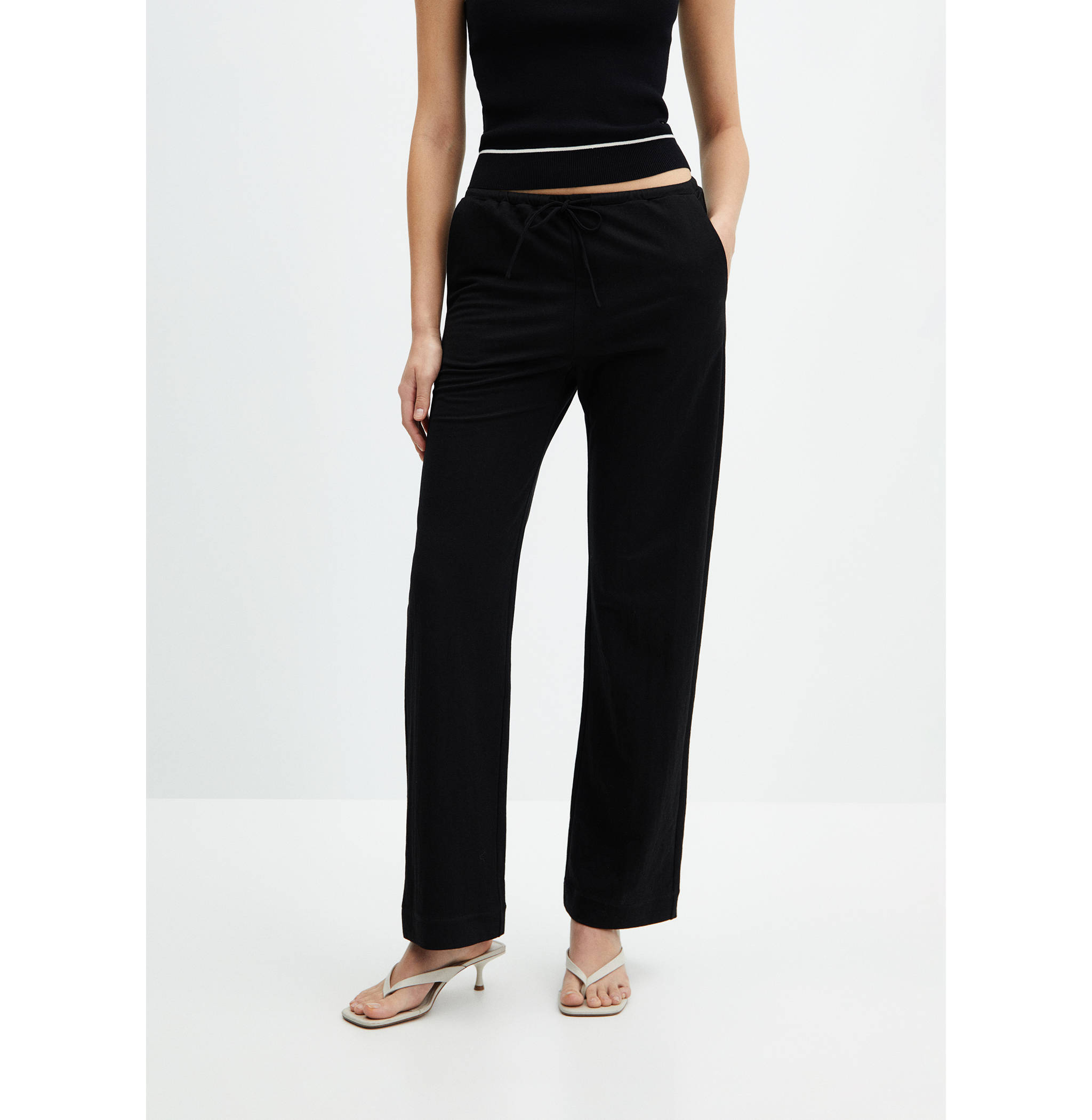 Pantalón wideleg cintura elástica - Plano medio