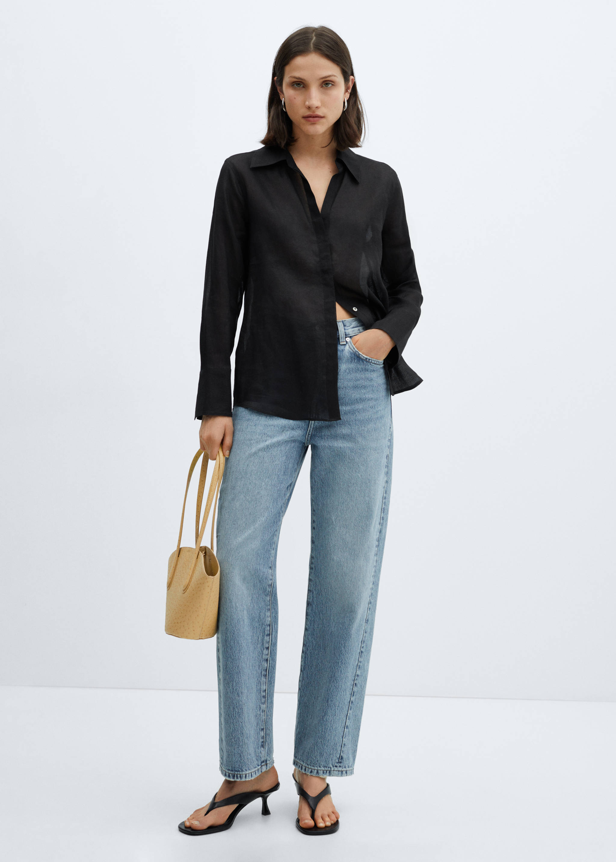 Рубашка из рами с потайными пуговицами - Общий план