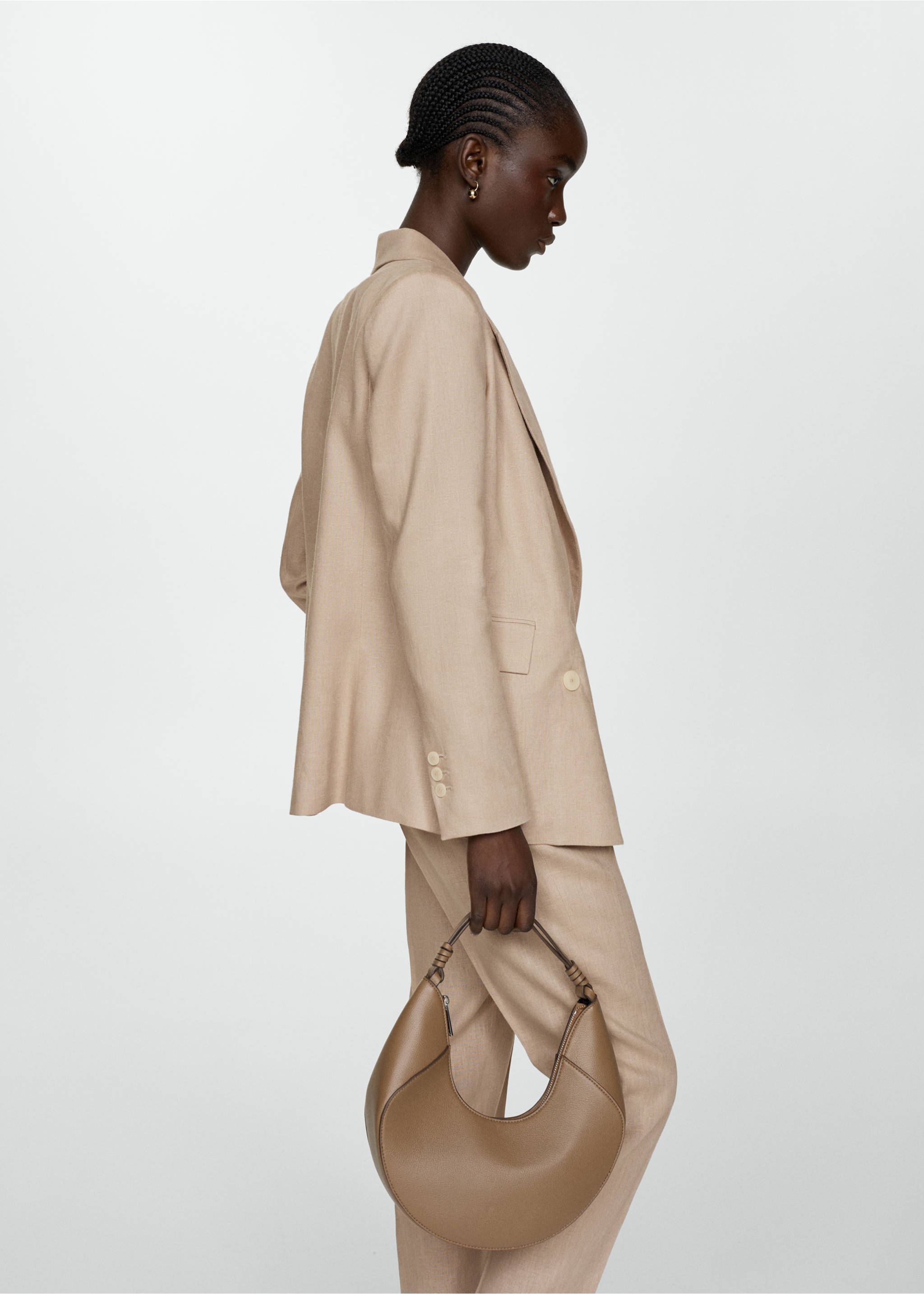 Blazer suit 100% linen - Details of the article 2, Light/Pastel Grey. Ref: 67037113-00.