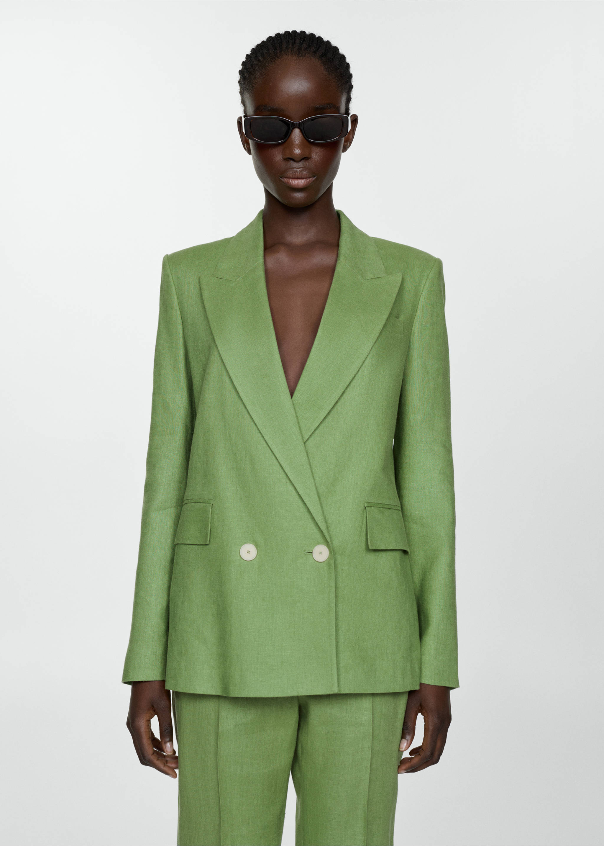 Blazer suit 100% linen - Medium plane, Green. Ref: 67037113-00.