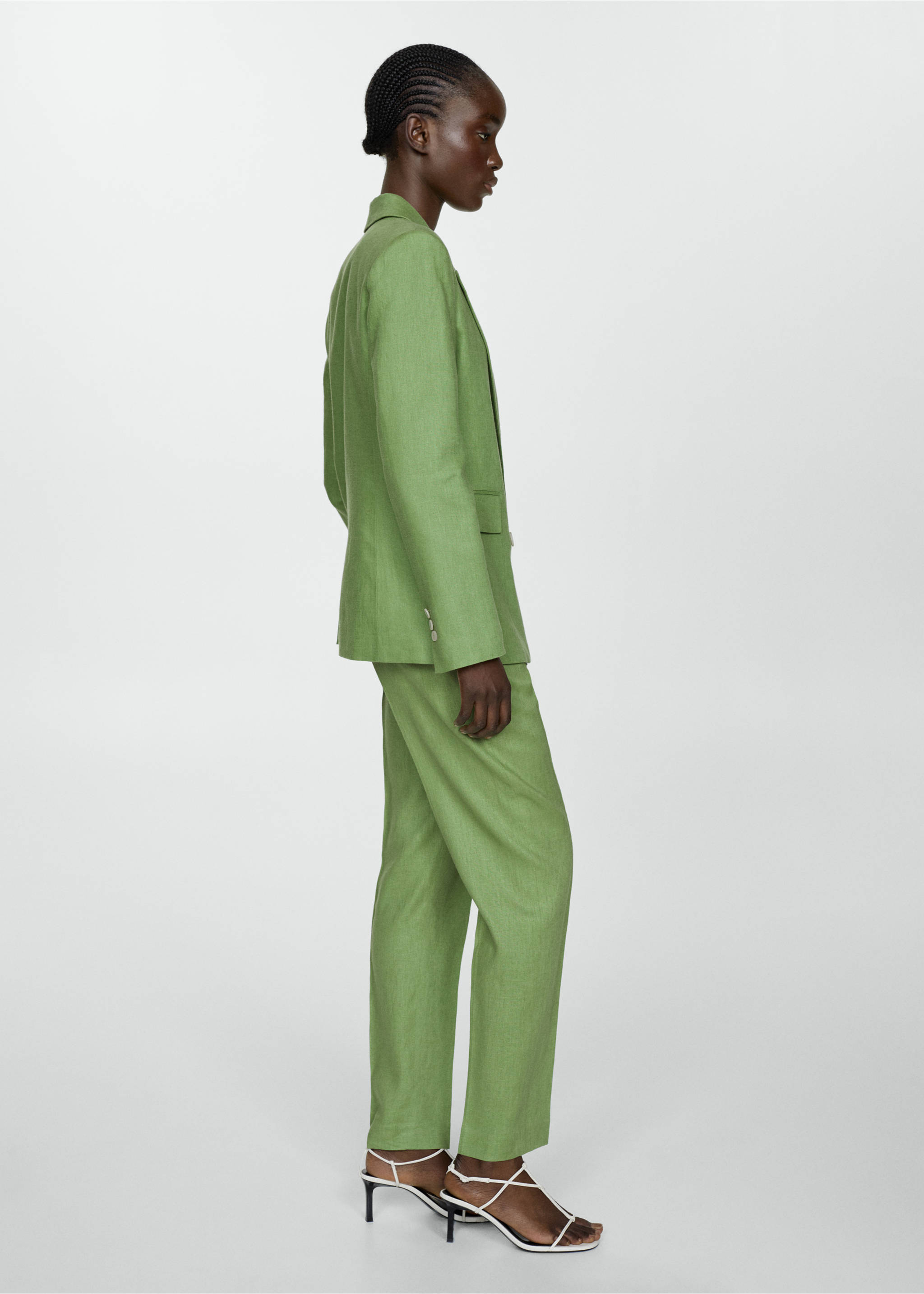 Blazer suit 100% linen - Details of the article 2, Green. Ref: 67037113-00.
