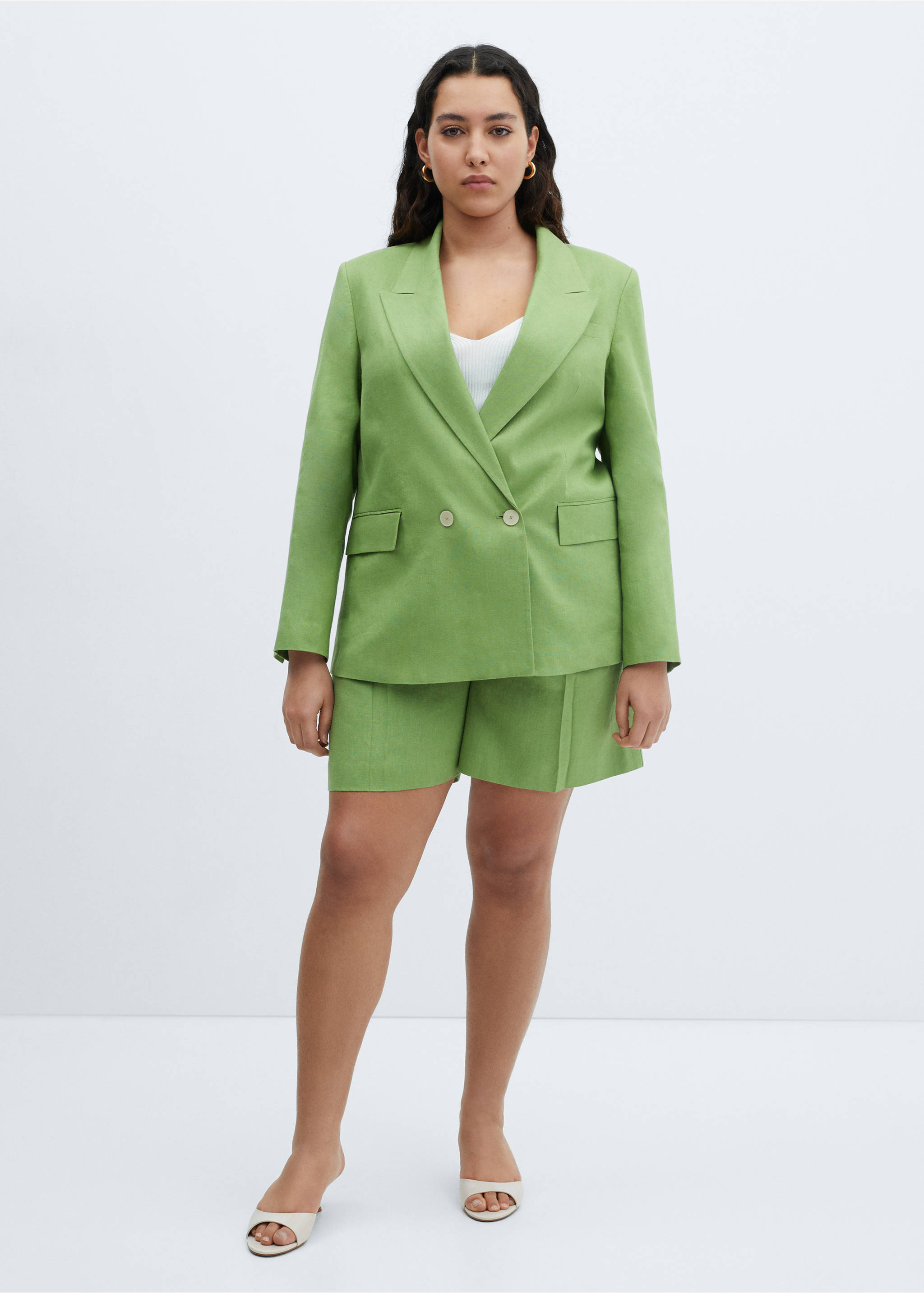 Blazer suit 100% linen - Details of the article 6, Green. Ref: 67037113-00.
