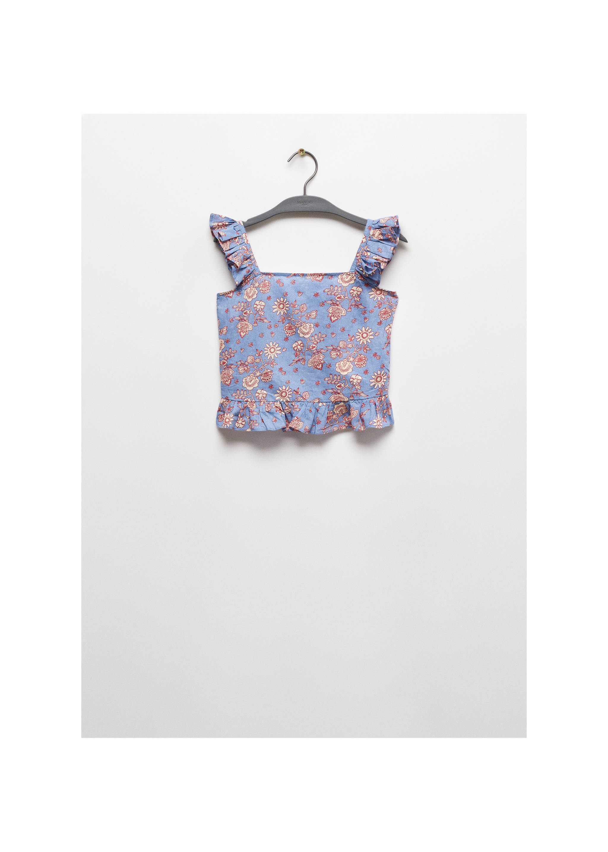 Top fleurs volant - Article sans modèle, Bleu. Ref: 67037117-00.