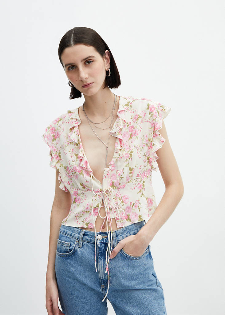 Floral blouse with bow closure — Off White