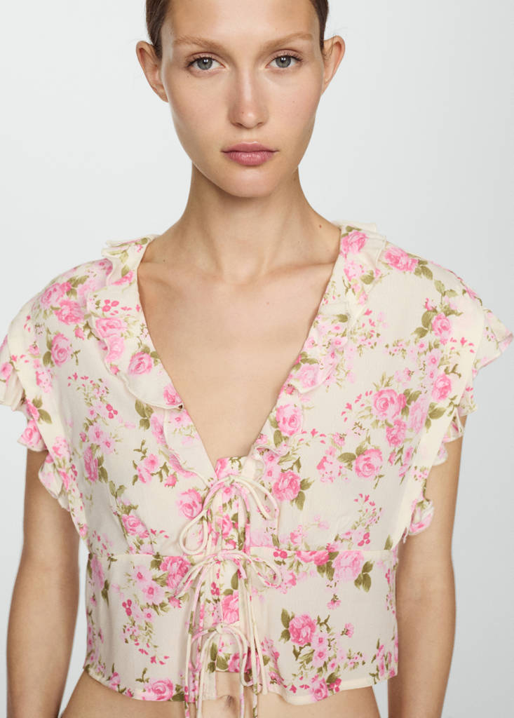 Floral blouse with bow closure — Off White