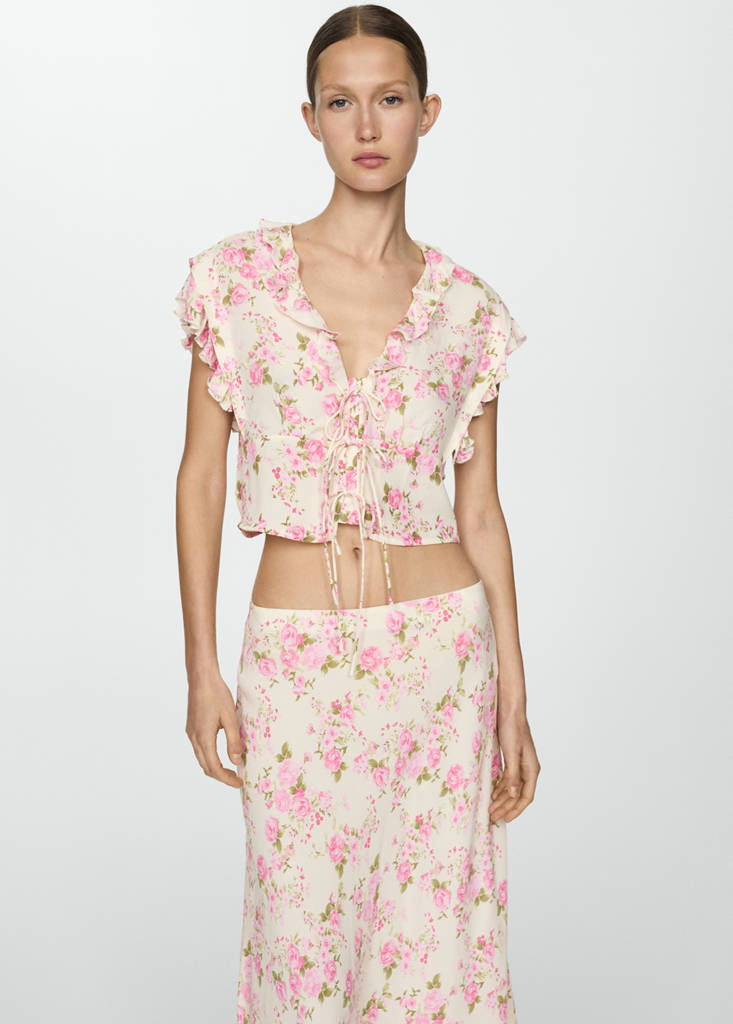 Floral blouse with bow closure — Off White