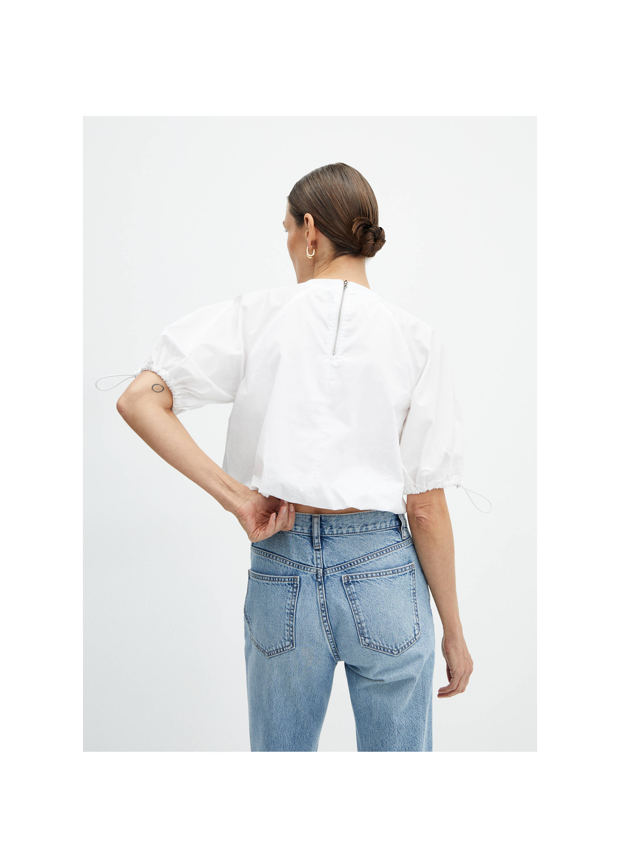 퍼프 소매 블라우스 - 상품 반전:, 화이트. Ref: 67037123-00.