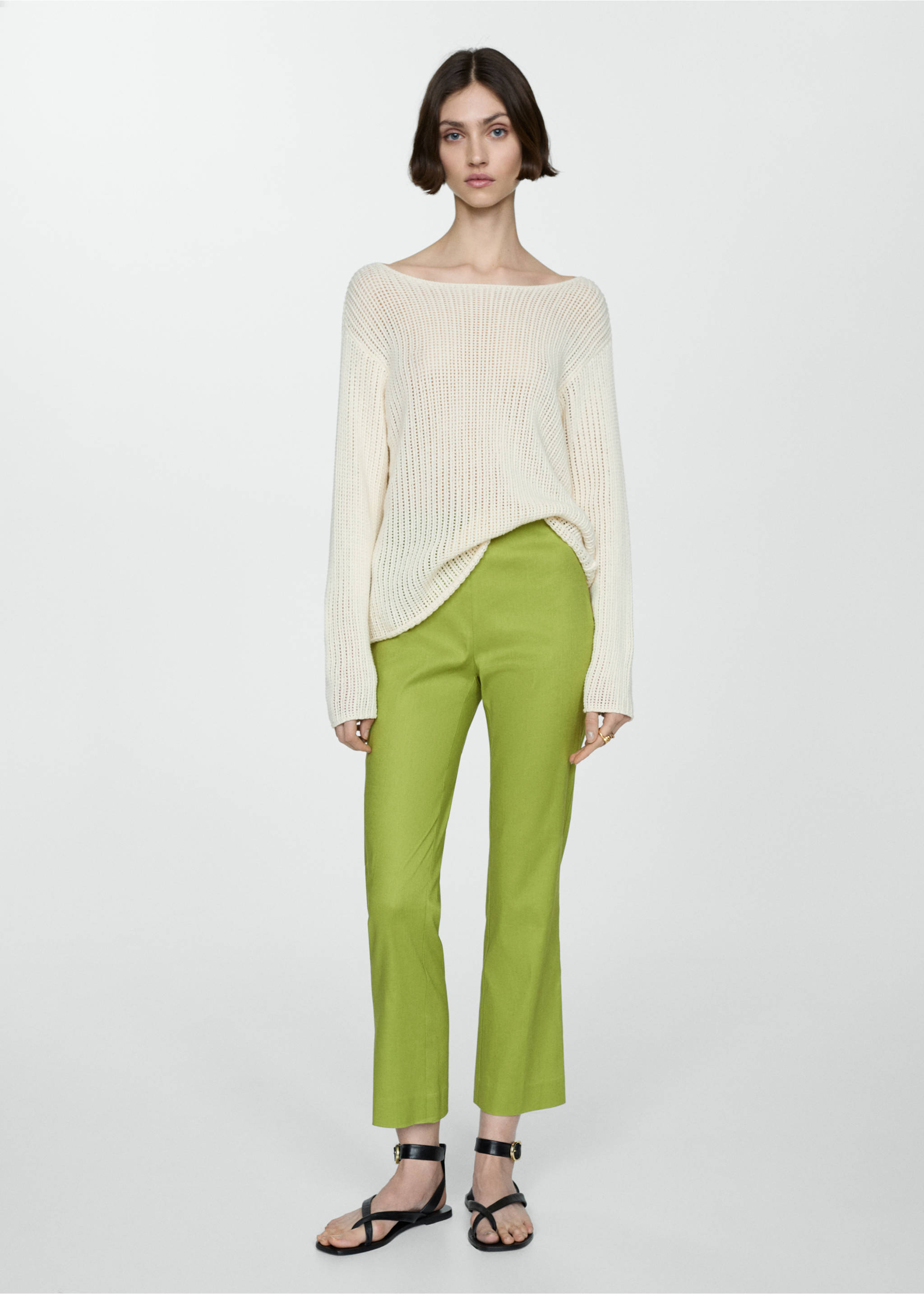 Linen flared trousers - General plane, Green. Ref: 67037125-00.