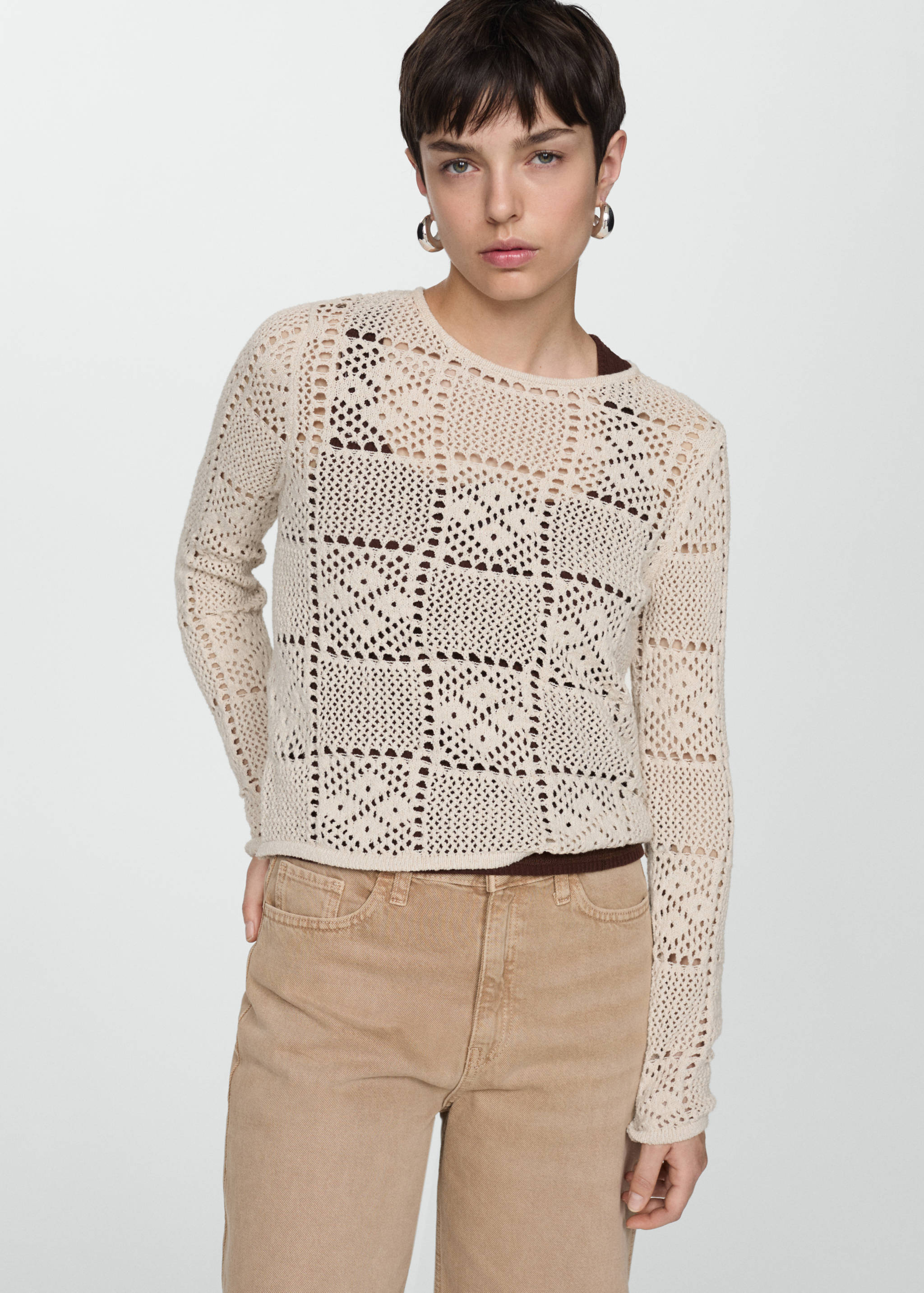 Crochet sweater with lace accents - Medium plane
