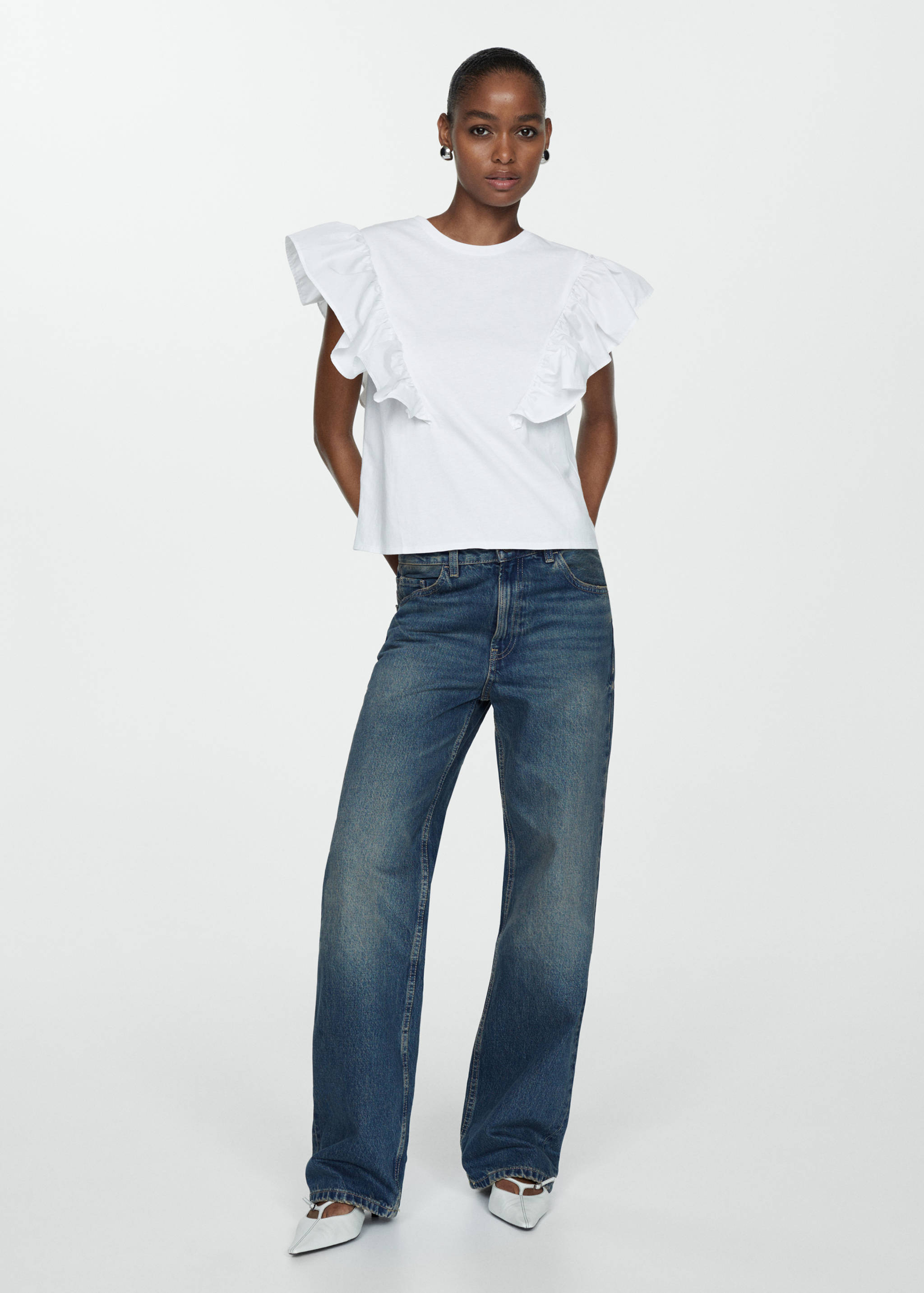 100% cotton t-shirt with ruffles - General plane
