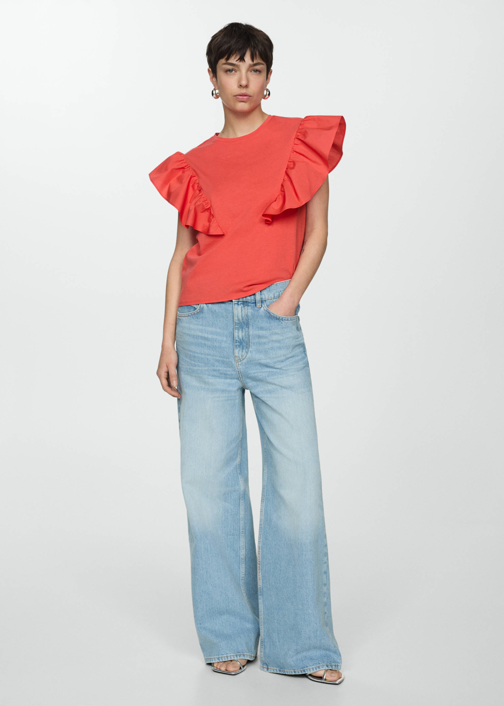 100% cotton t-shirt with ruffles - General plane