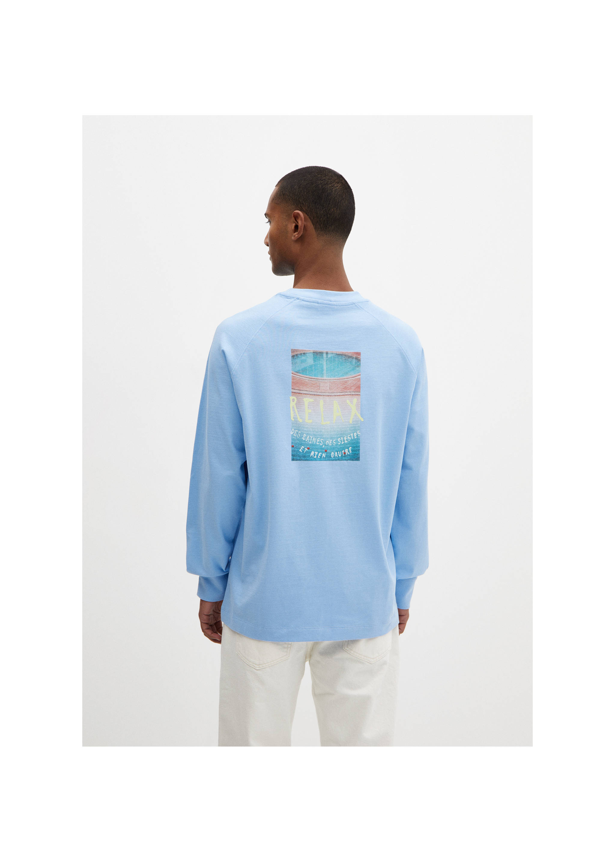 Sudadera 100% algodón dibujo estampado - Reverso del artículo, Azul. Ref: 67037702-00.