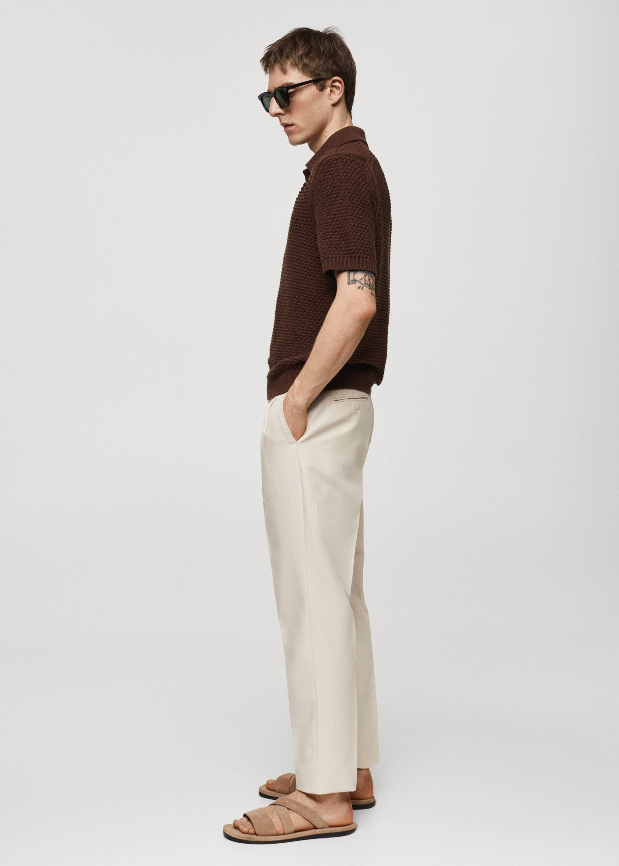 100% cotton braided knitted polo shirt - Details of the article 2