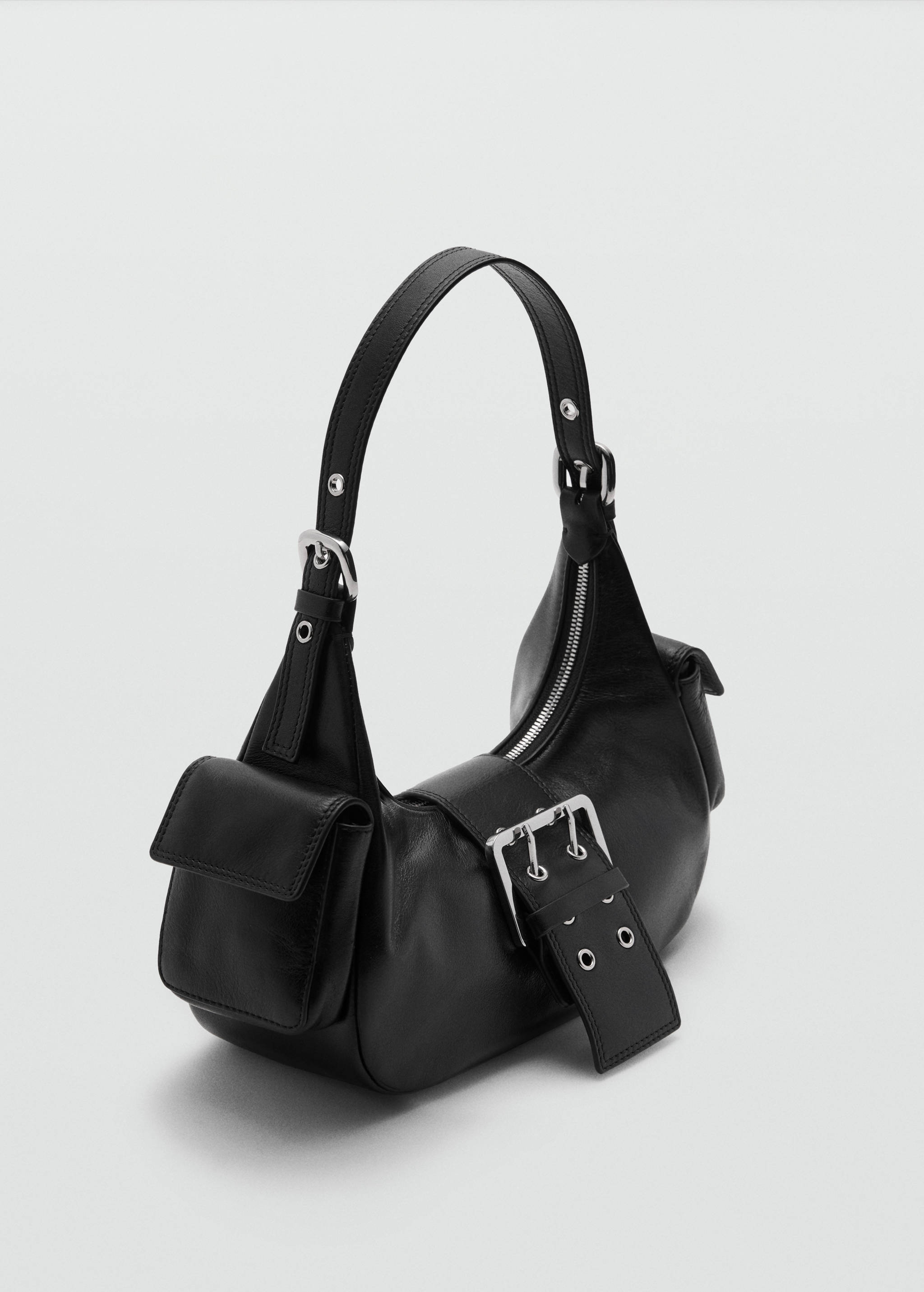 Leather shoulder bag with cargo pockets - Medium plane