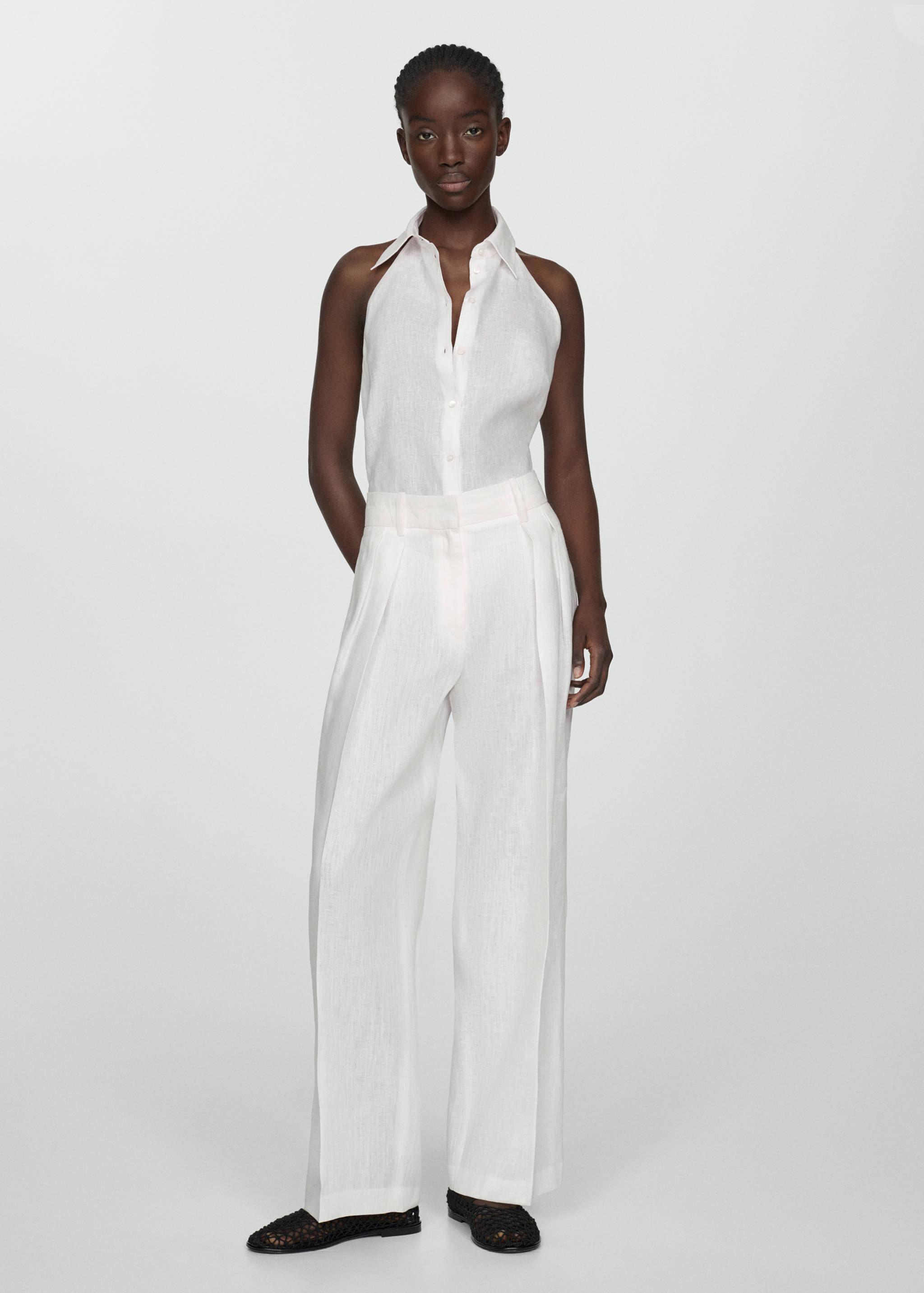 100% linen wide leg trousers - General plane
