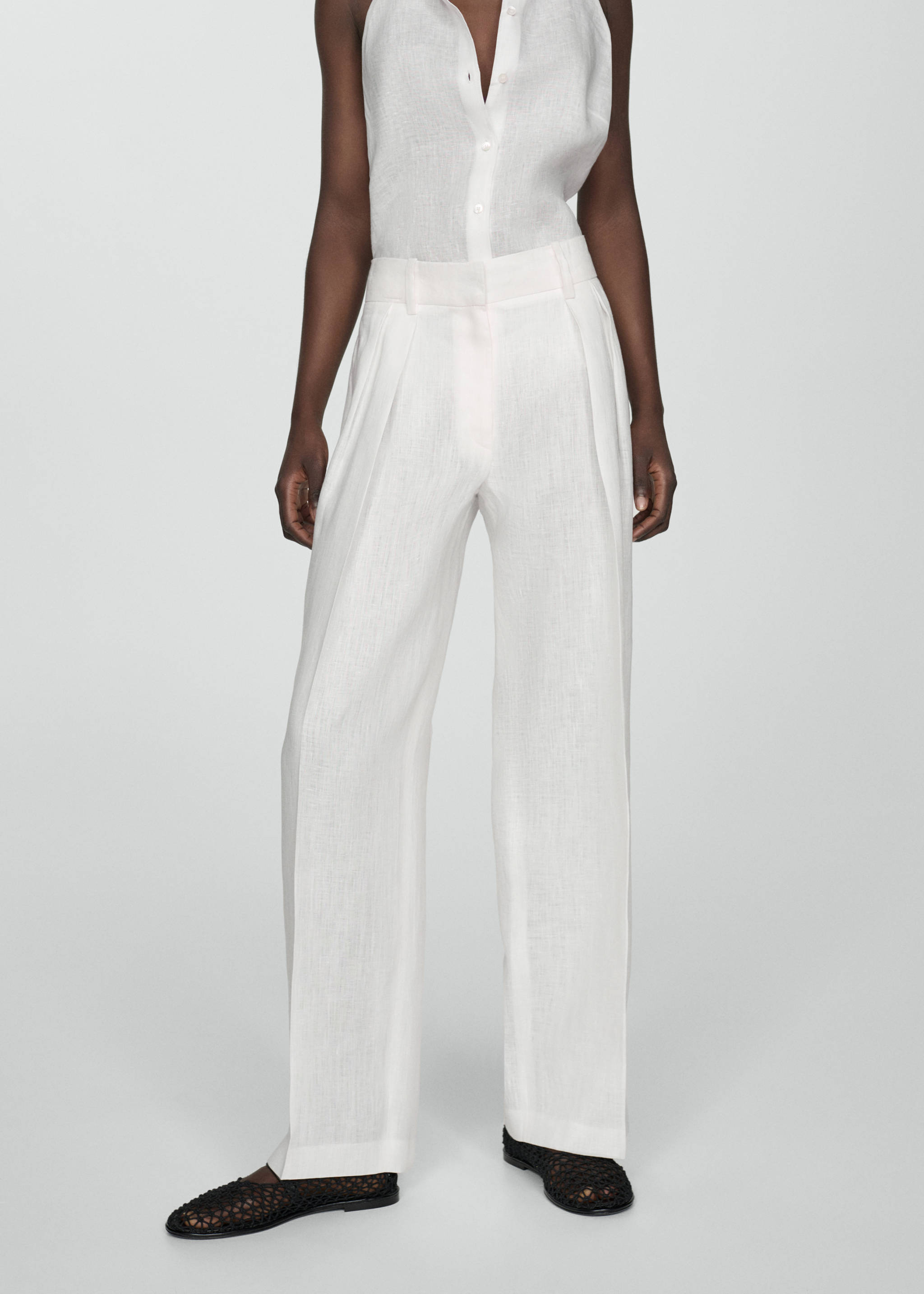 100% linen wide leg trousers - Medium plane