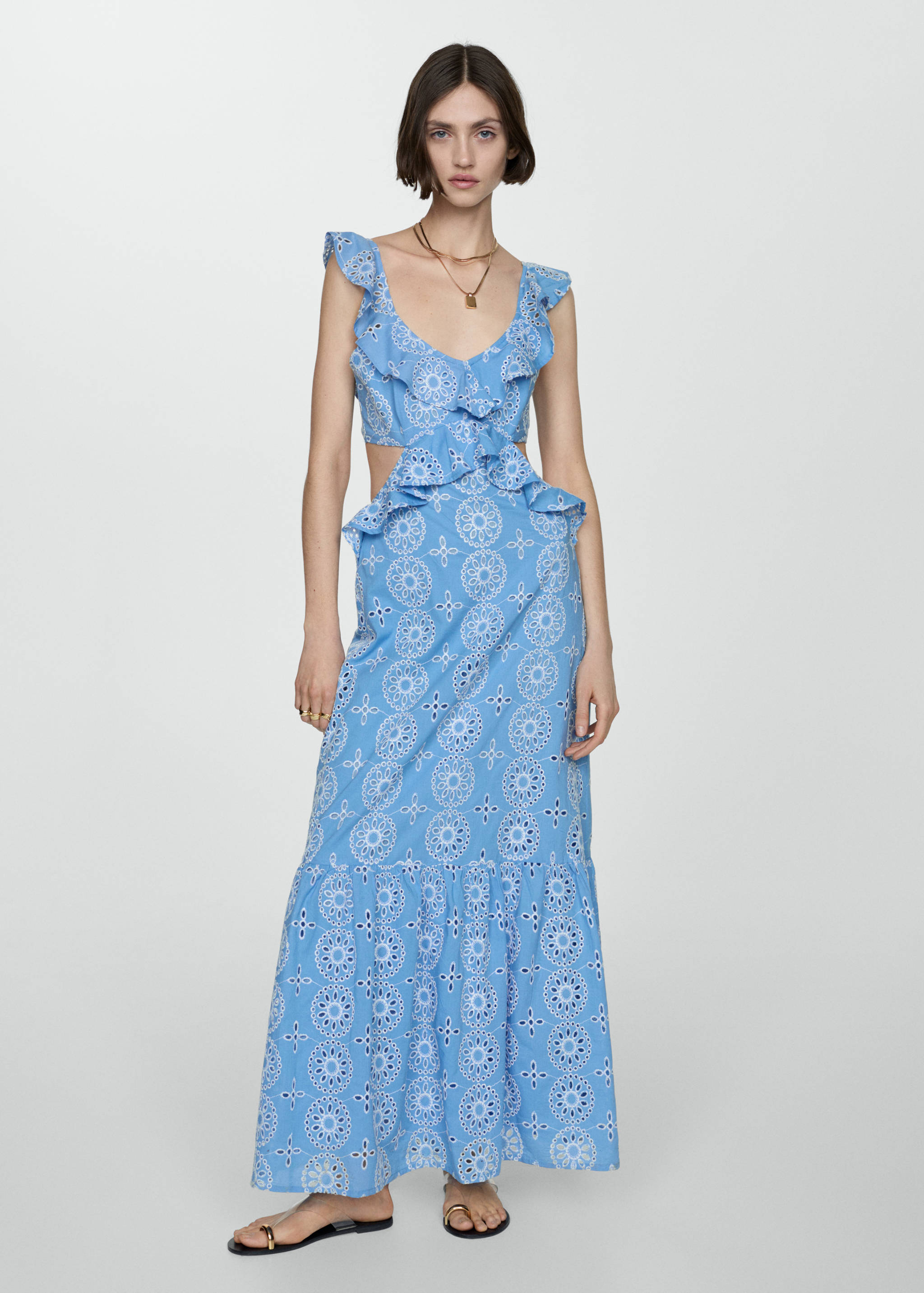 Openwork details ruffle dress - General plane