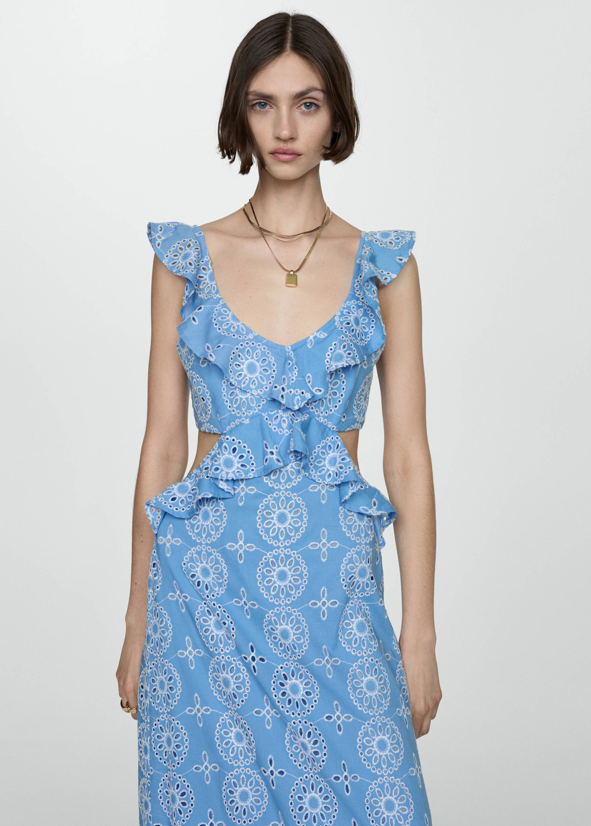 Openwork details ruffle dress - Medium plane