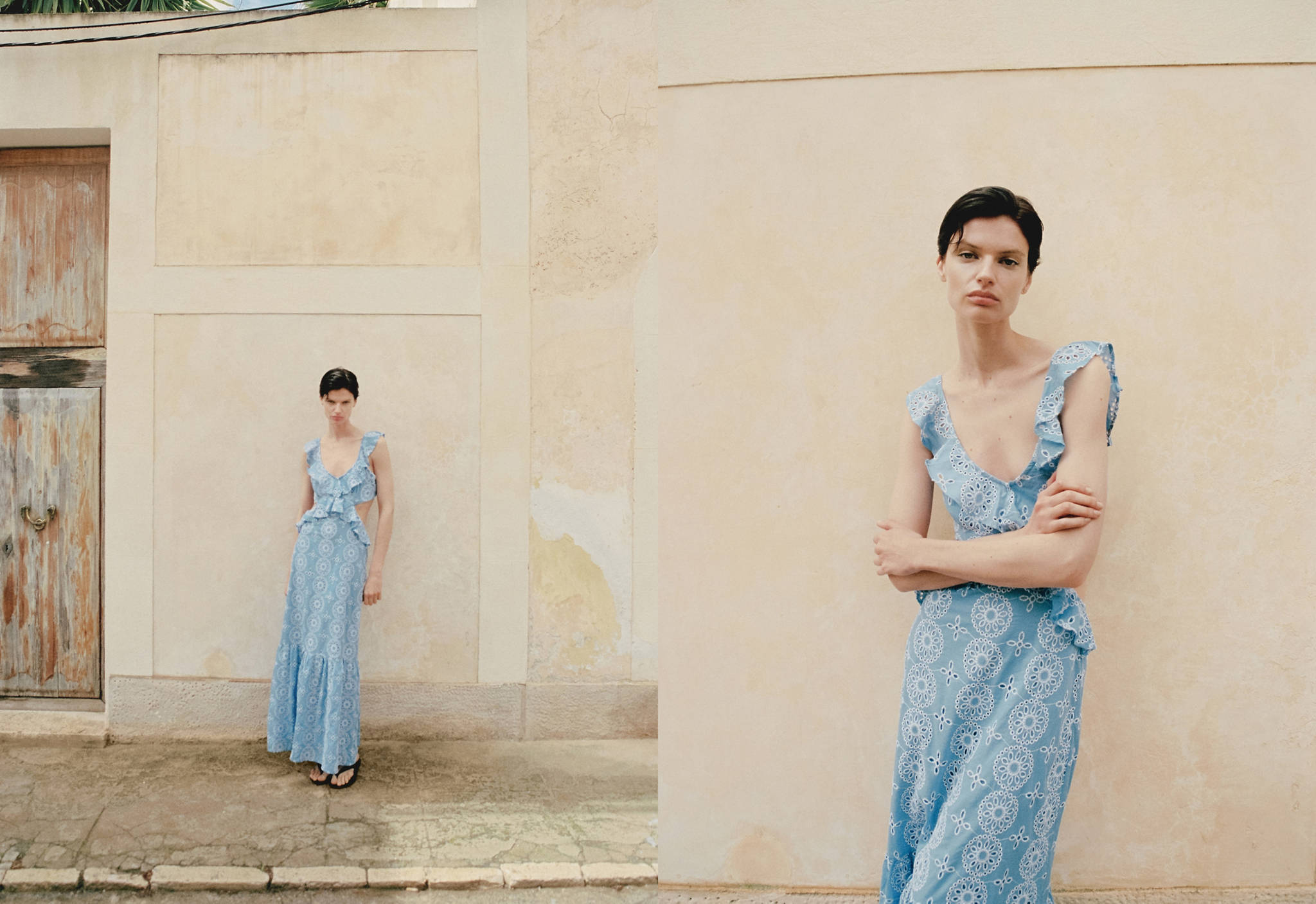 Openwork details ruffle dress - Panoramic plane
