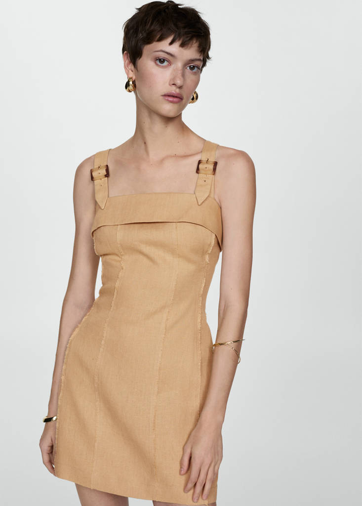 Linen dress with buckle straps — Sand