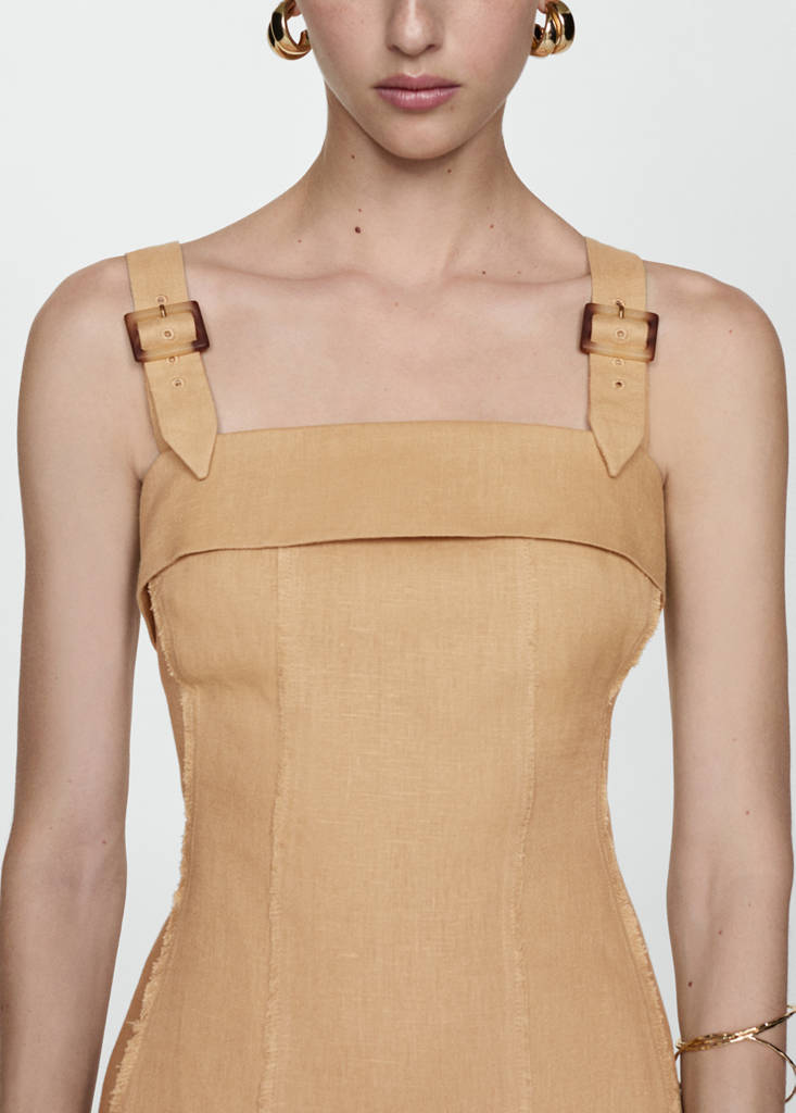 Linen dress with buckle straps — Sand
