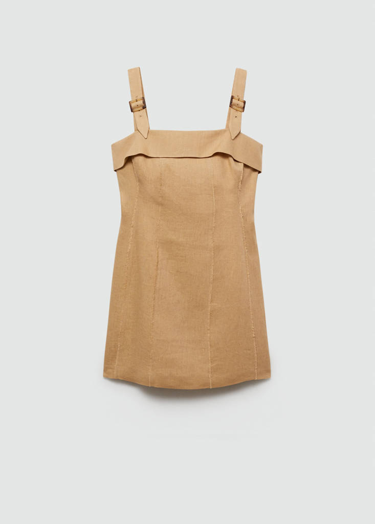 Linen dress with buckle straps — Sand