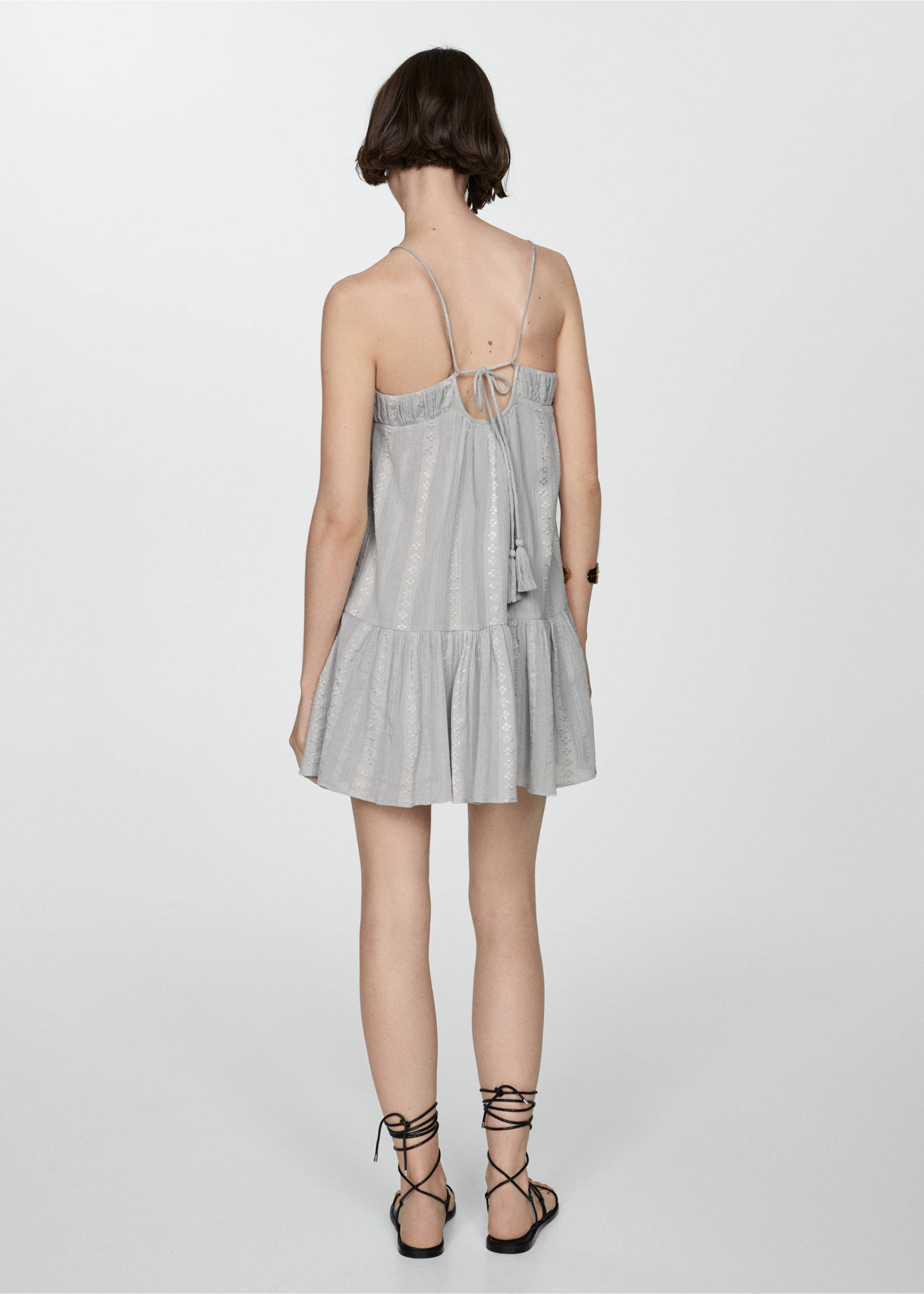 Embroidered dress with tassel detail - Reverse of the article, Aqua Green. Ref: 67038650-00.