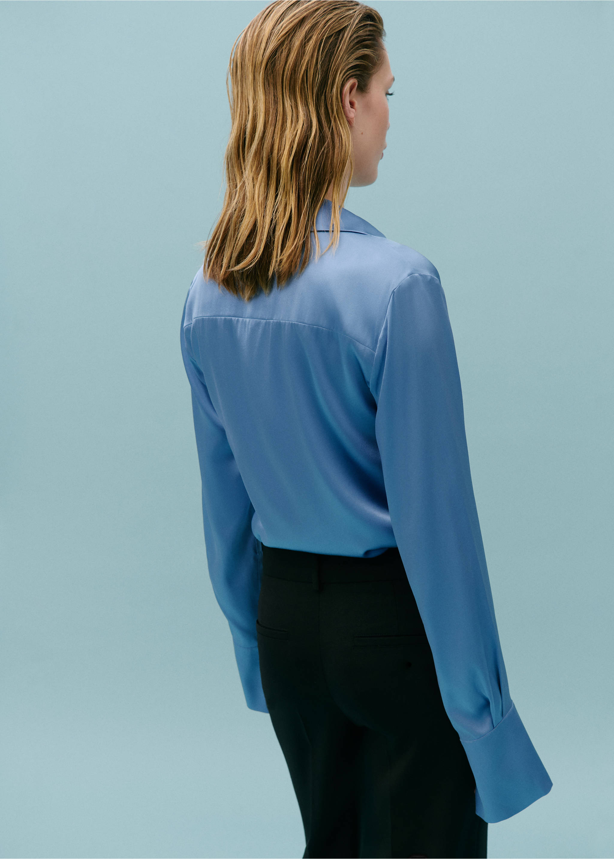 Satin silk shirt - Reverse of the article, Blue. Ref: 67038653-00.