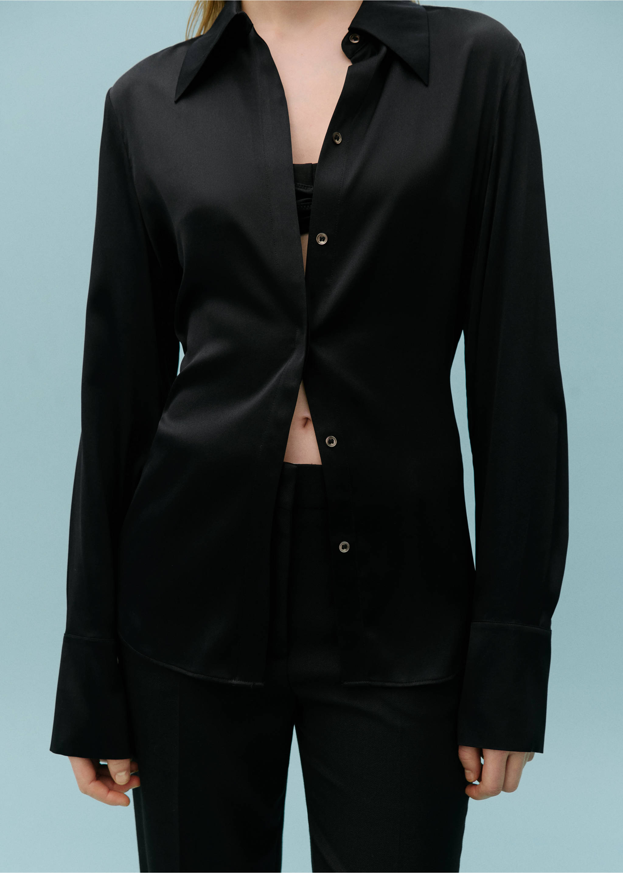 Satin silk shirt - Details of the article 3, Black. Ref: 67038653-00.