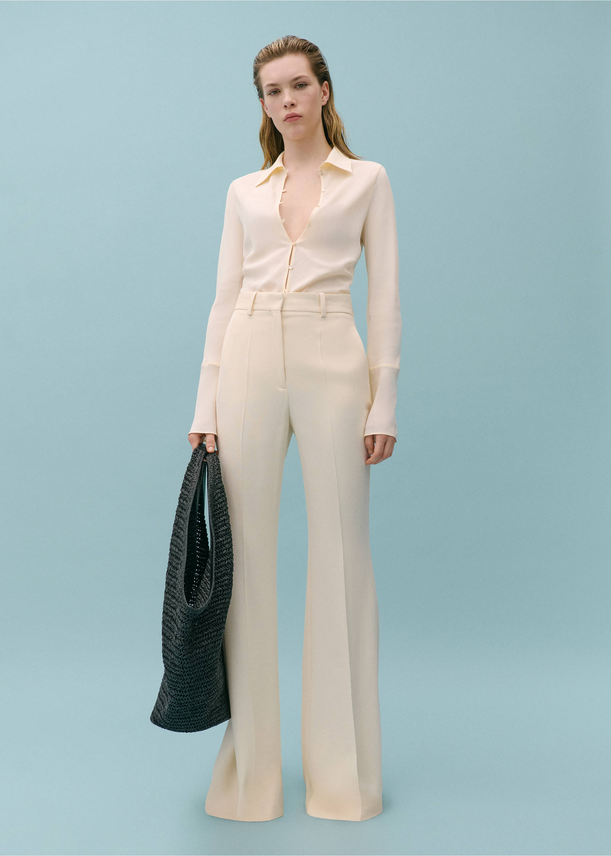 Silk-blend button-down shirt - General plane, Ecru. Ref: 67038657-00.