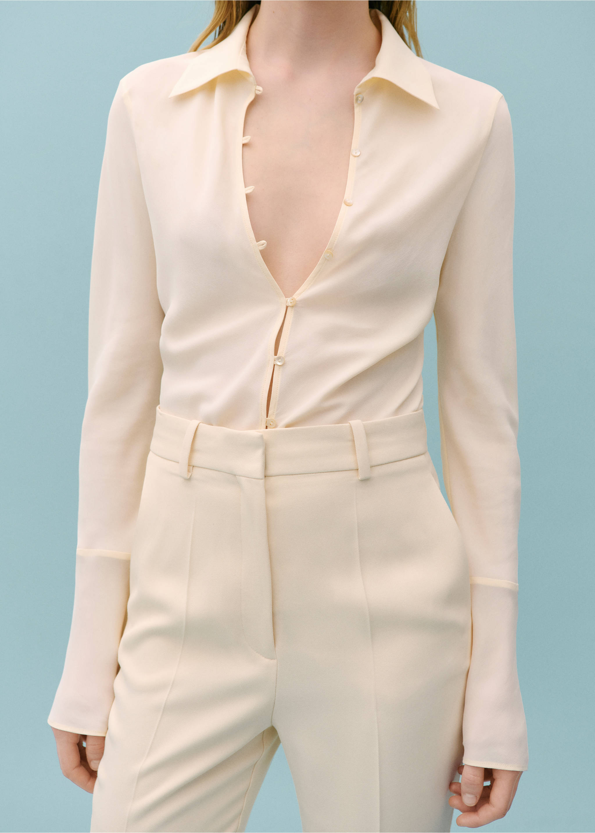 Silk-blend button-down shirt - Medium plane, Ecru. Ref: 67038657-00.
