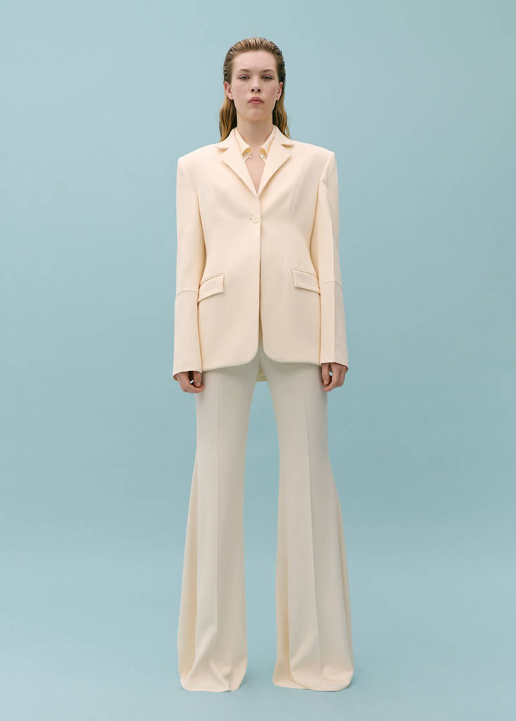 Suit jacket with decorative stitching — Ecru