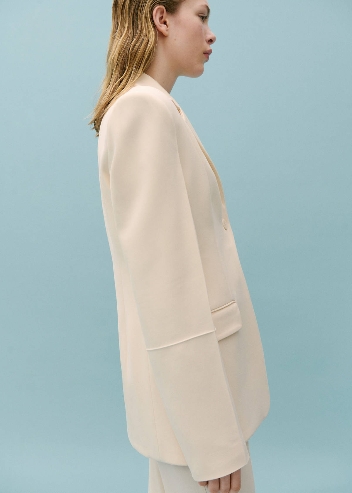 Suit jacket with decorative stitching — Ecru
