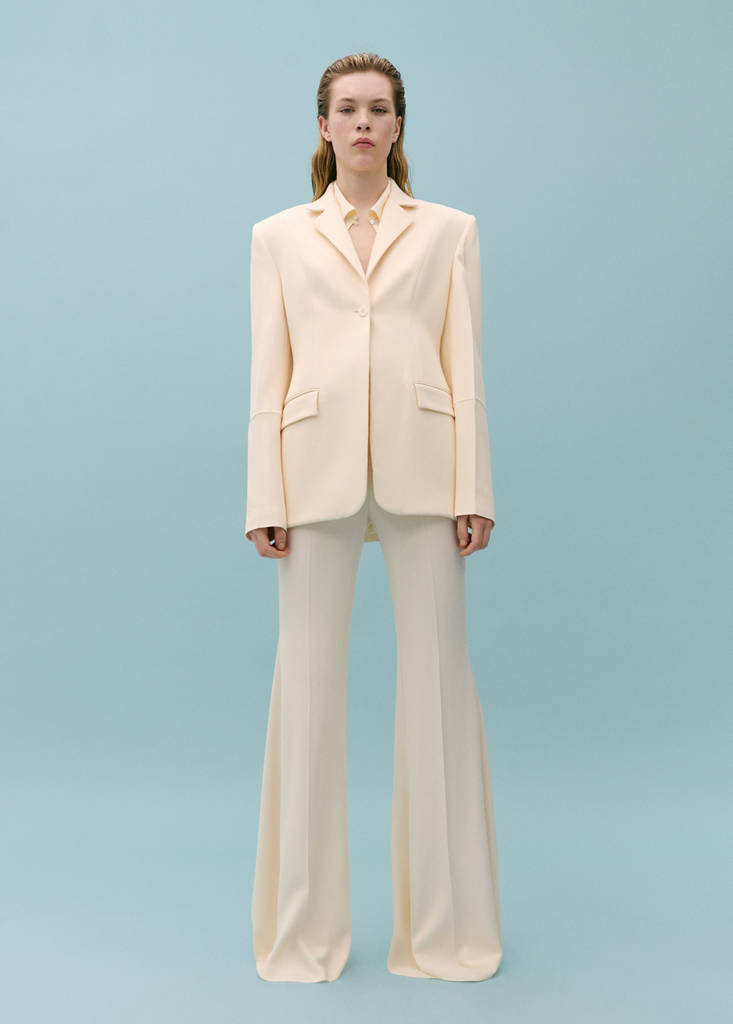 Suit jacket with decorative stitching — Ecru
