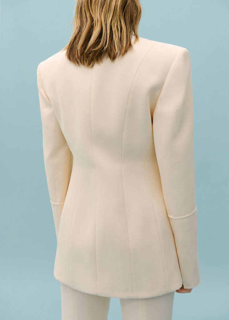 Suit jacket with decorative stitching — Ecru