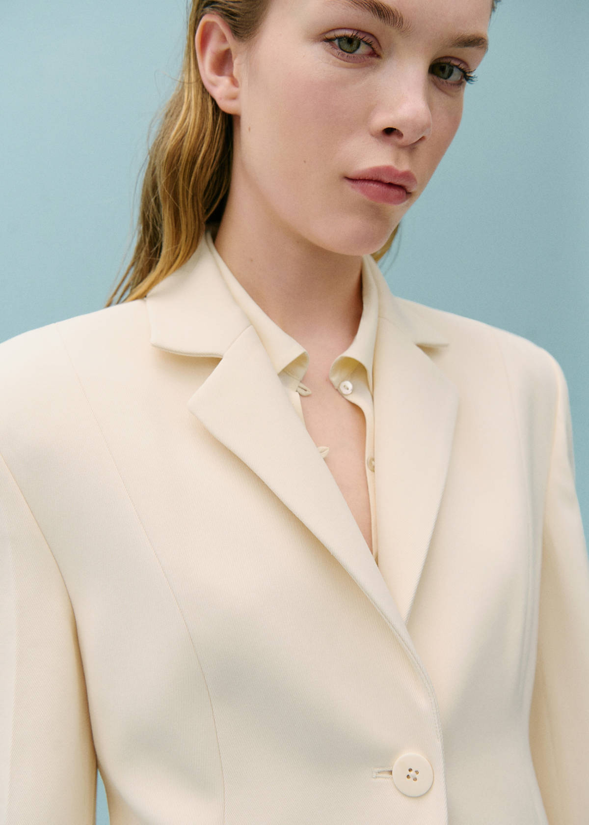 Suit jacket with decorative stitching — Ecru