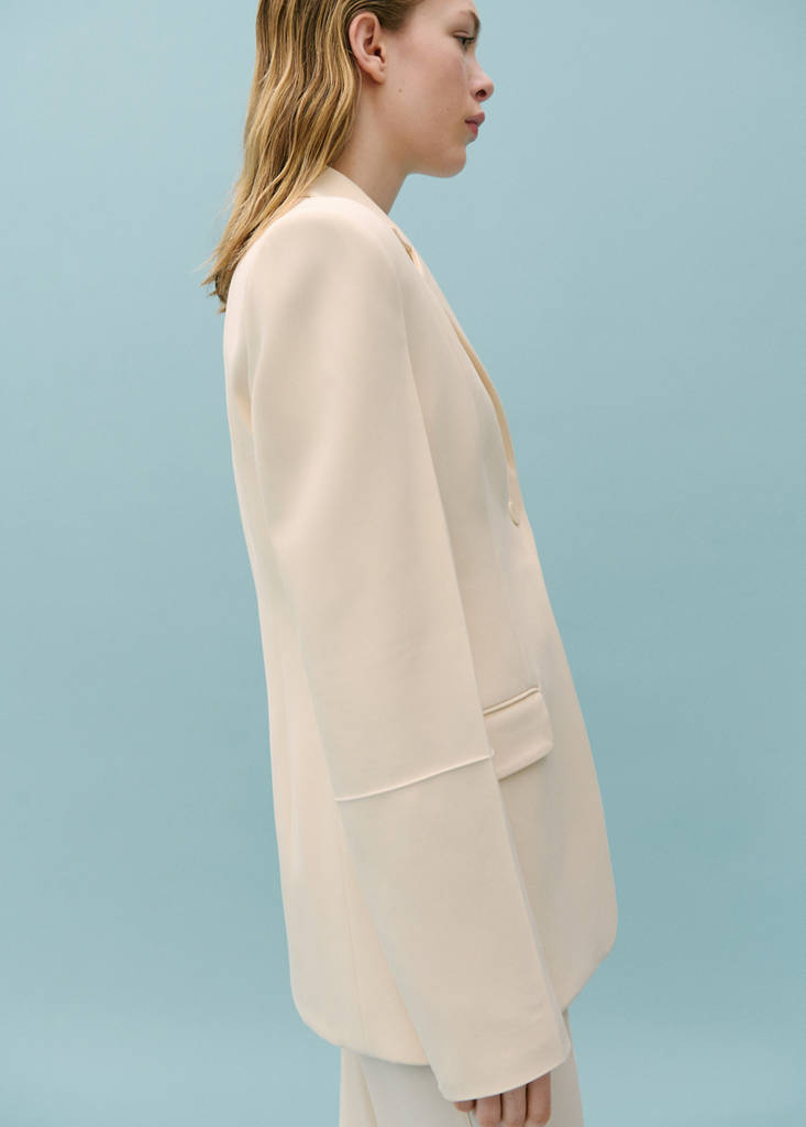Suit jacket with decorative stitching — Ecru