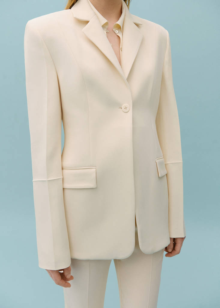 Suit jacket with decorative stitching — Ecru