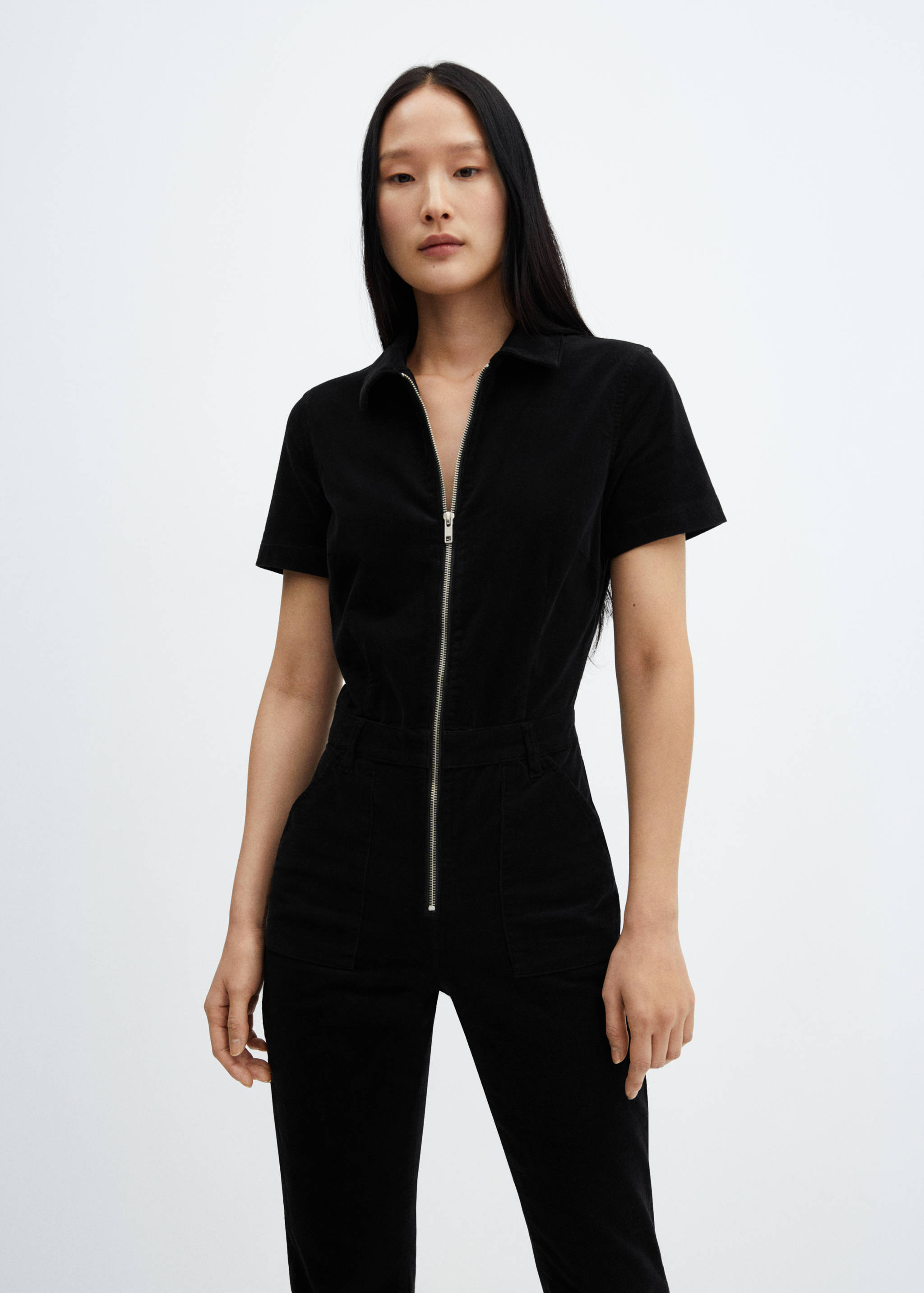 Cord-Jumpsuit mit Reißverschluss - Mittlere Ansicht