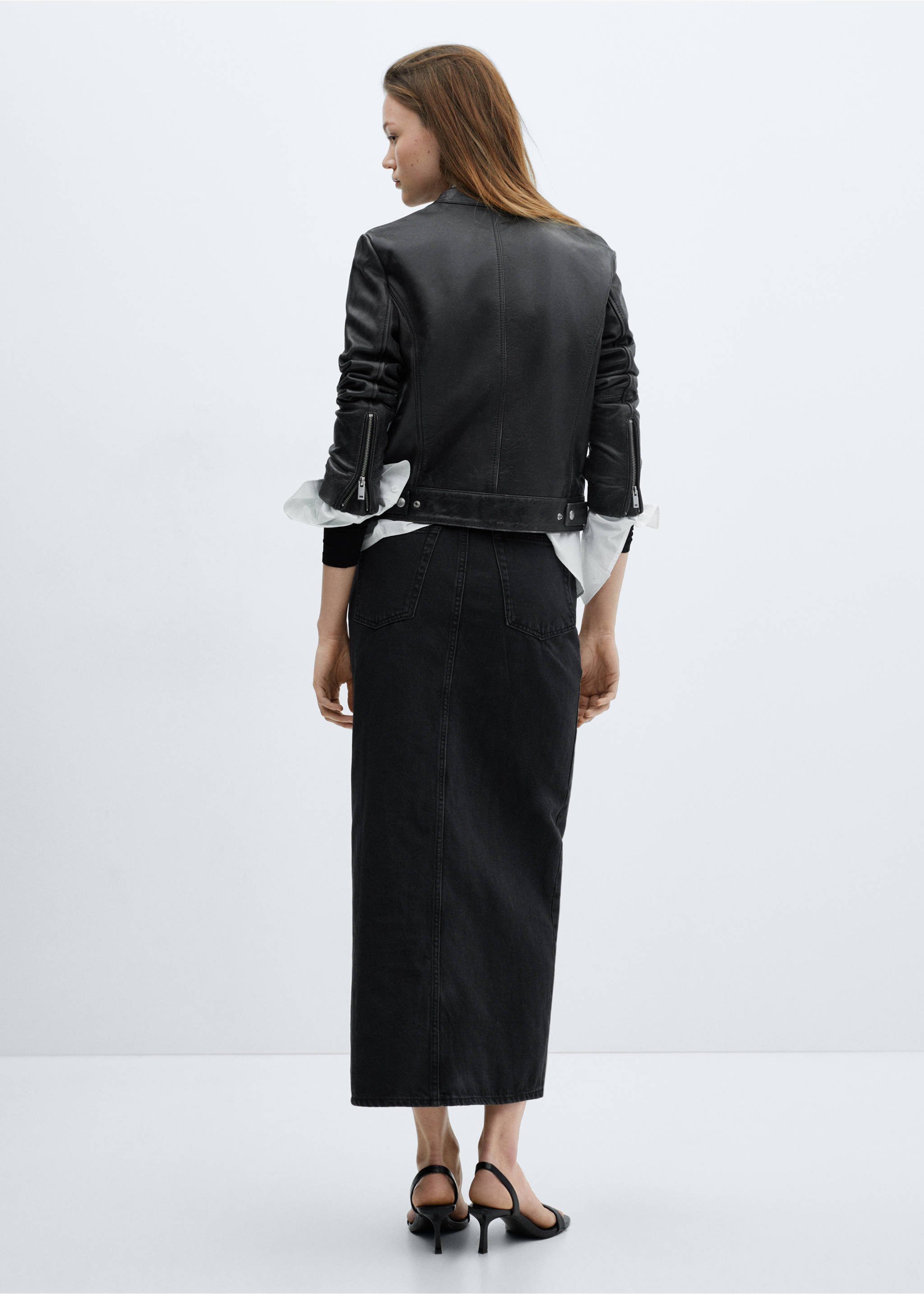 Jupe jean fendue - Verso de l’article, Black denim. Ref: 67040261-00.