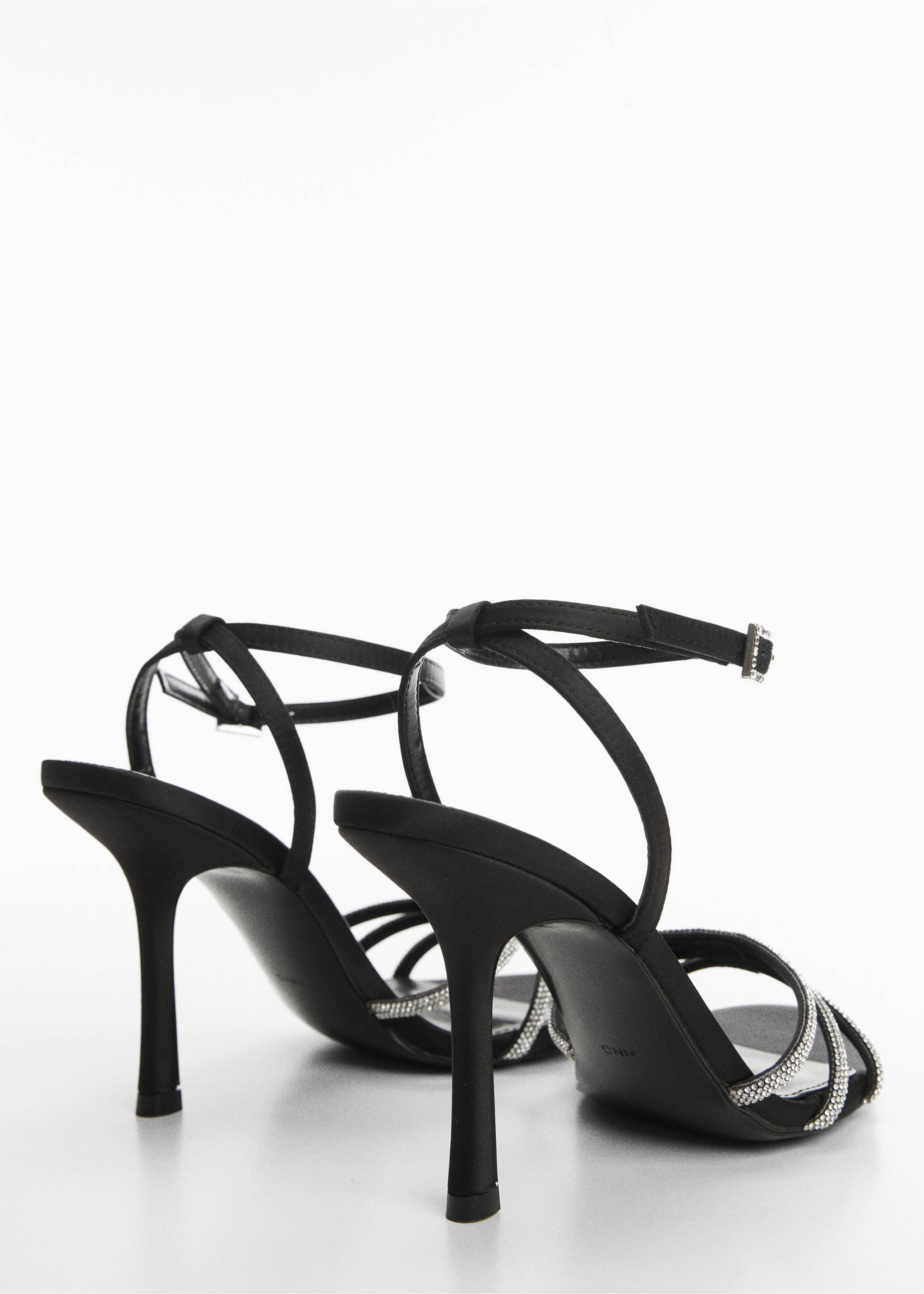 Heeled sandals with rhinestone straps - Details of the article 1, Black. Ref: 67040293-00.
