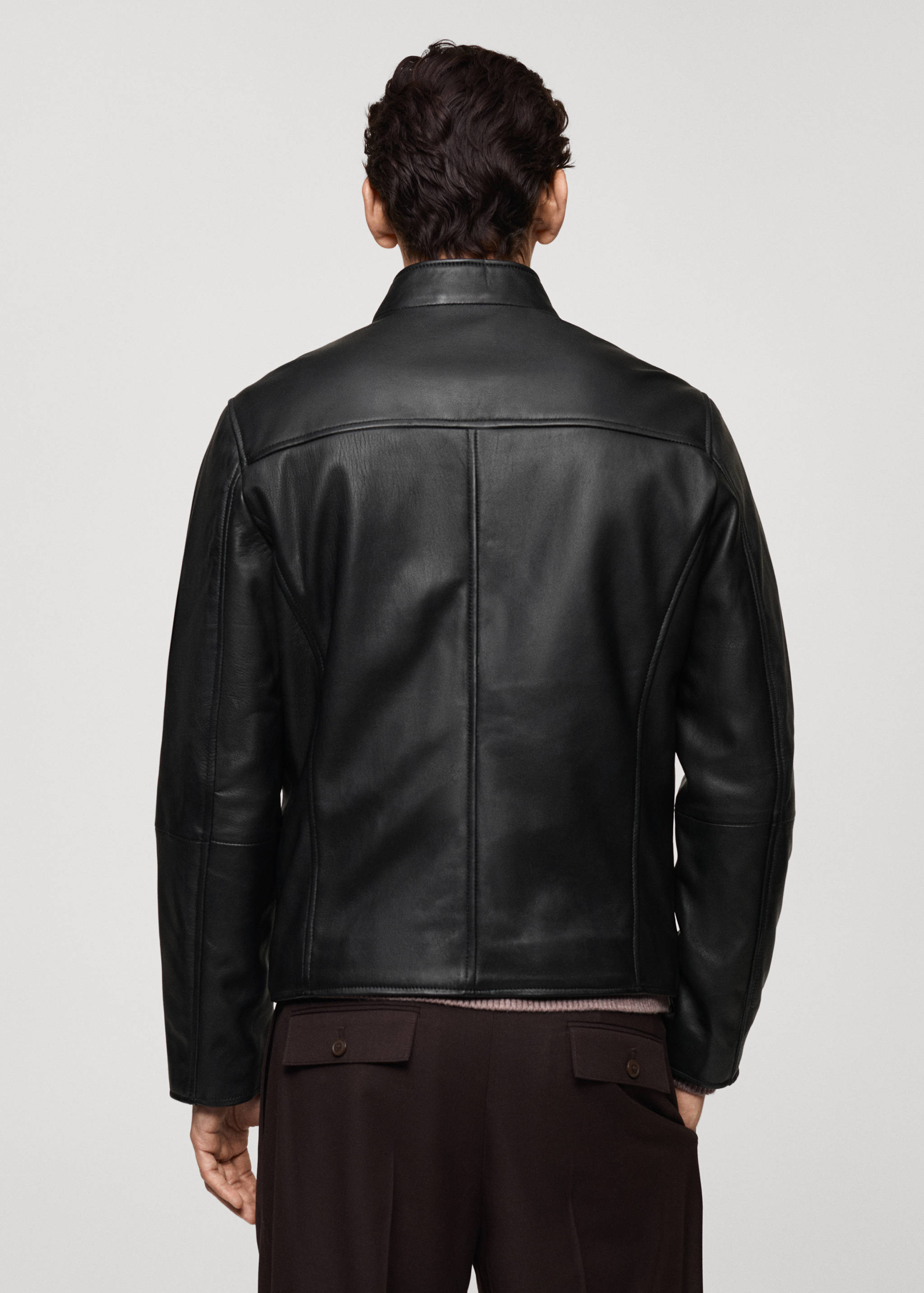Zip-detail leather biker jacket - Reverse of the article