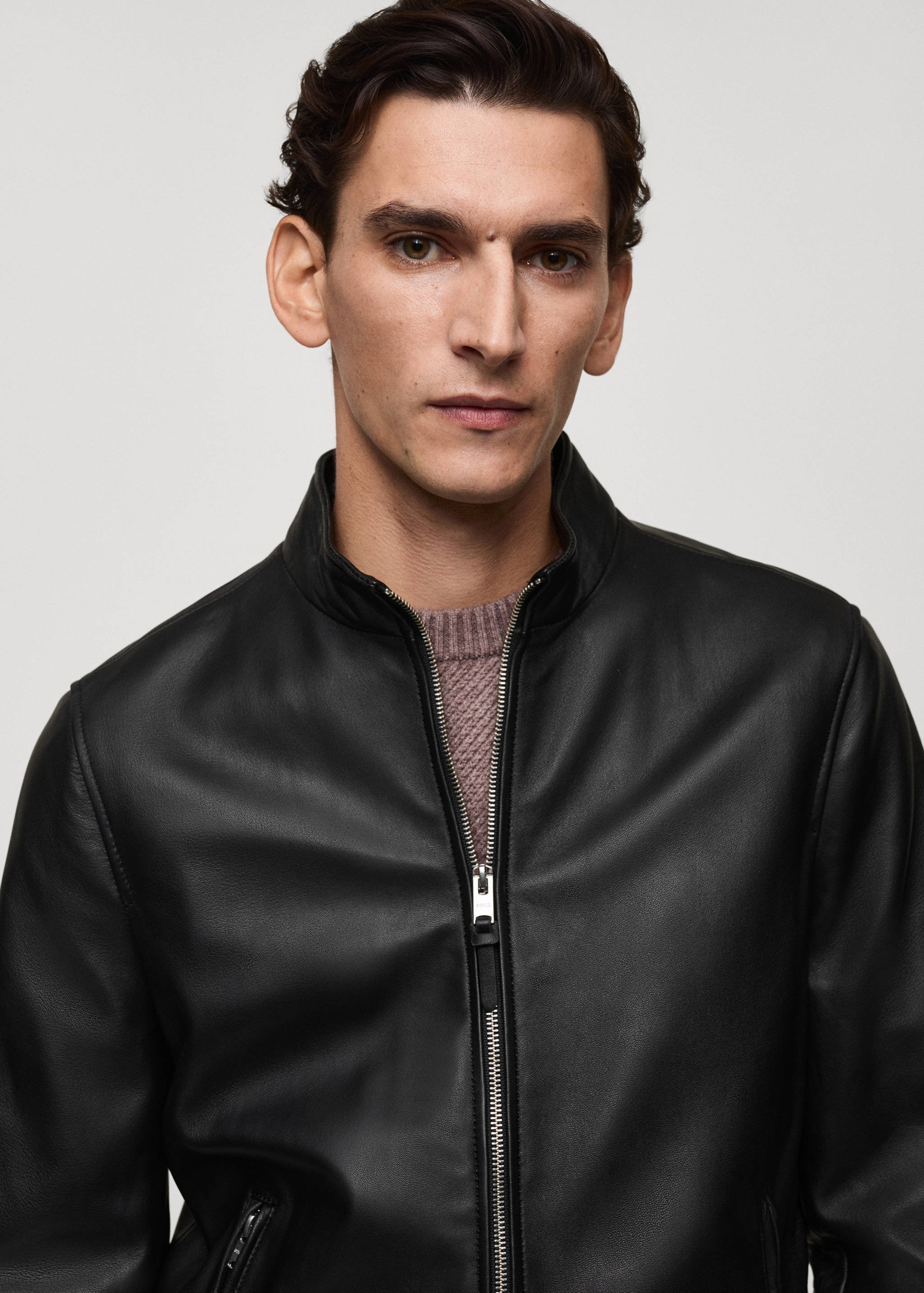 Zip-detail leather biker jacket - Details of the article 1